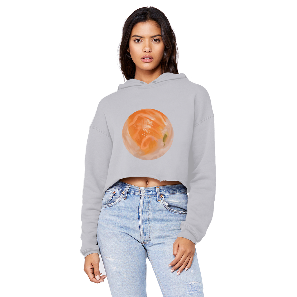 Sushi Unisex Cropped Raw Edge Boyfriend Hoodie in various colors, showcasing its stylish design and relaxed fit.