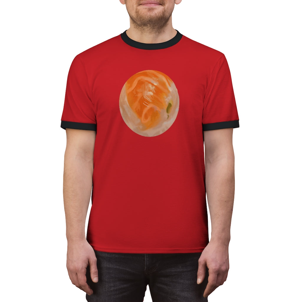 Sushi Unisex Ringer Tee in various colors, showcasing its lightweight fabric and stylish design.