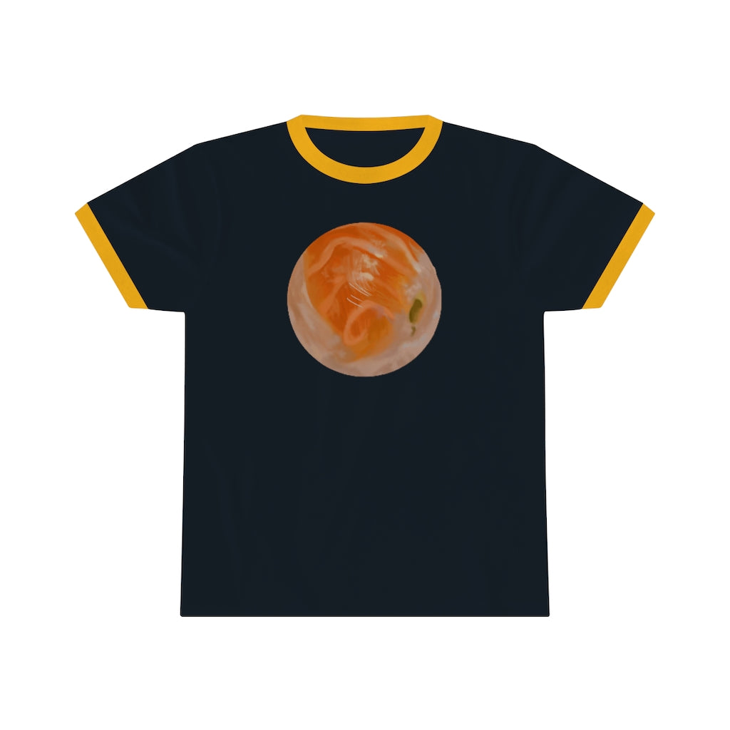 Sushi Unisex Ringer Tee in various colors, showcasing its lightweight fabric and stylish design.