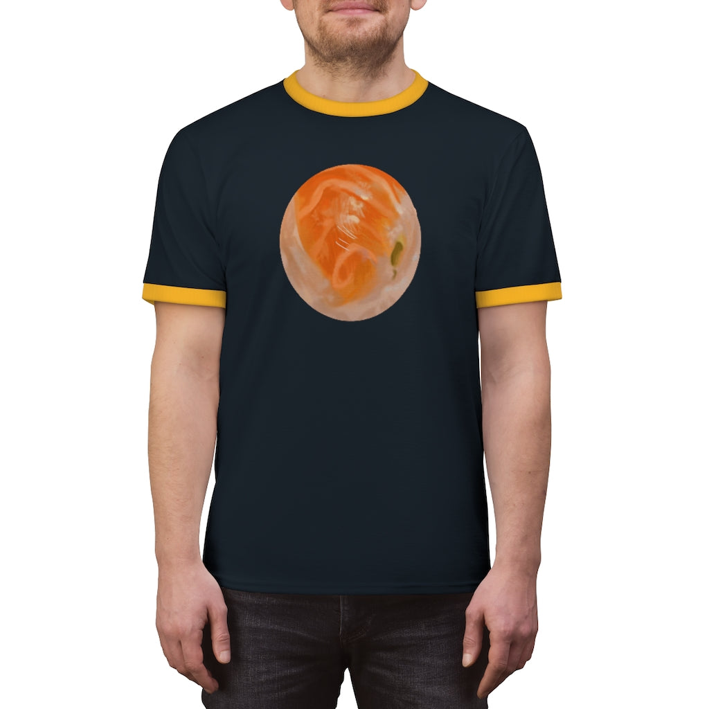 Sushi Unisex Ringer Tee in various colors, showcasing its lightweight fabric and stylish design.