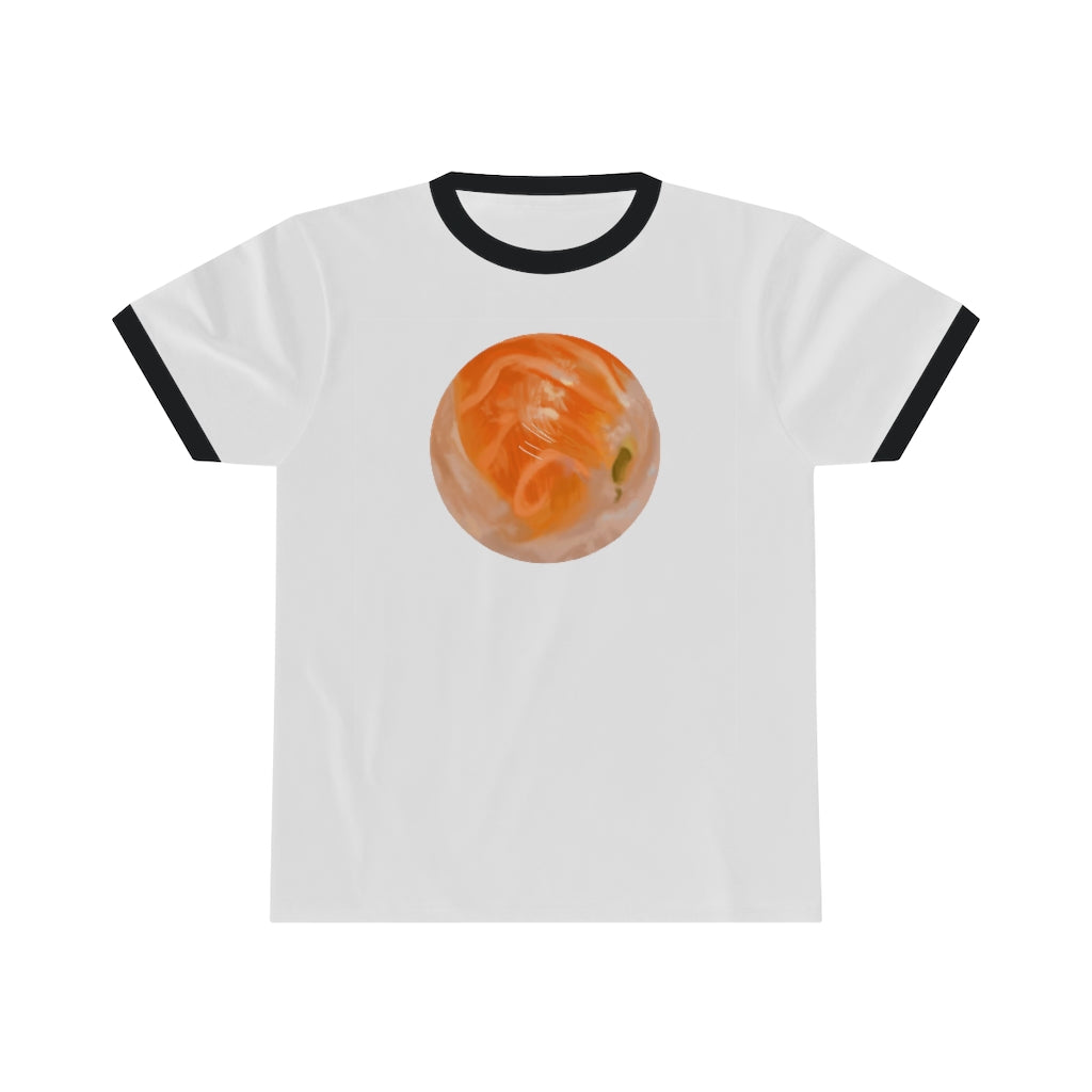 Sushi Unisex Ringer Tee in various colors, showcasing its lightweight fabric and stylish design.