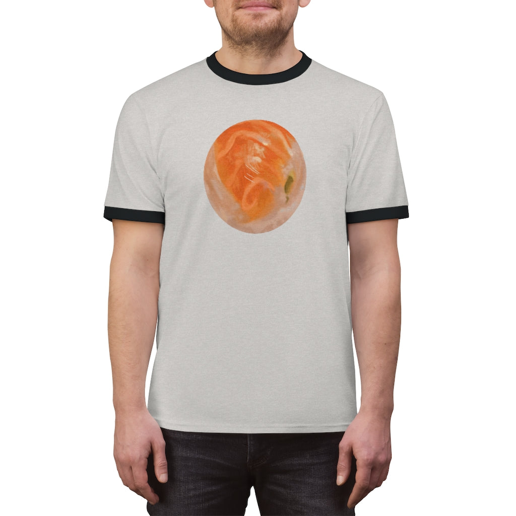 Sushi Unisex Ringer Tee in various colors, showcasing its lightweight fabric and stylish design.