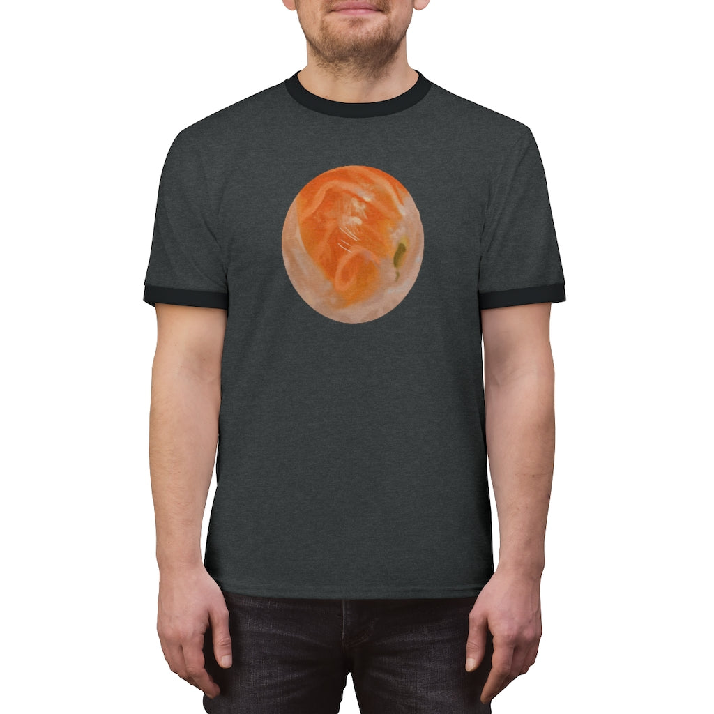 Sushi Unisex Ringer Tee in various colors, showcasing its lightweight fabric and stylish design.