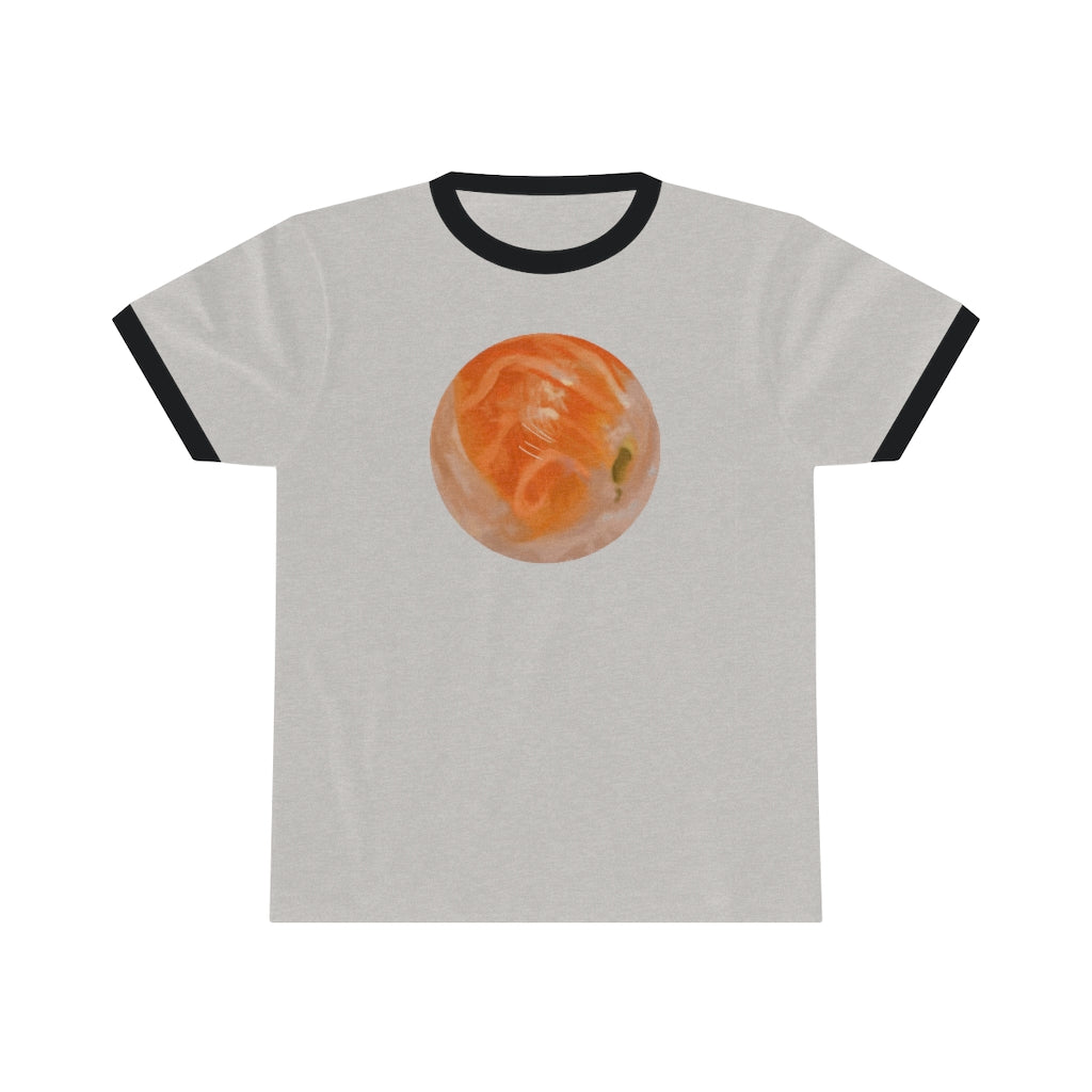 Sushi Unisex Ringer Tee in various colors, showcasing its lightweight fabric and stylish design.