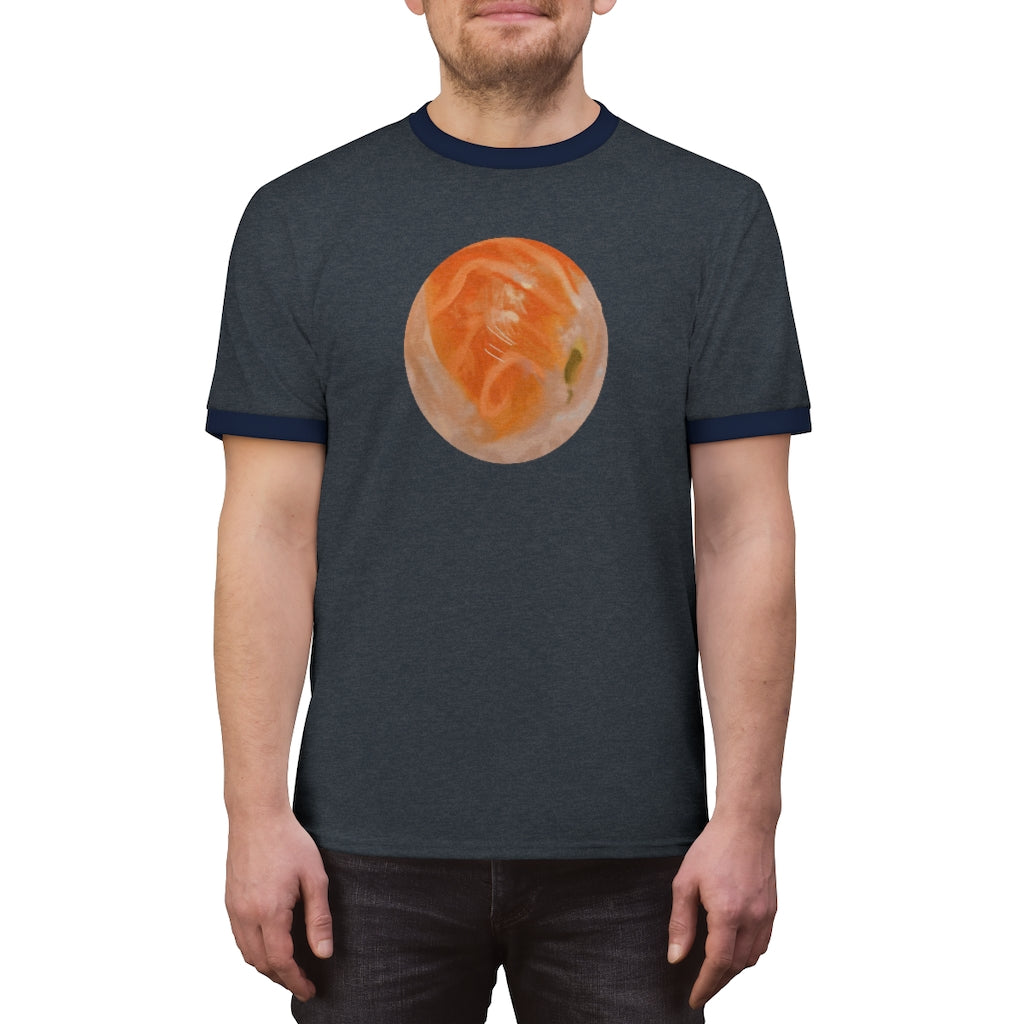 Sushi Unisex Ringer Tee in various colors, showcasing its lightweight fabric and stylish design.