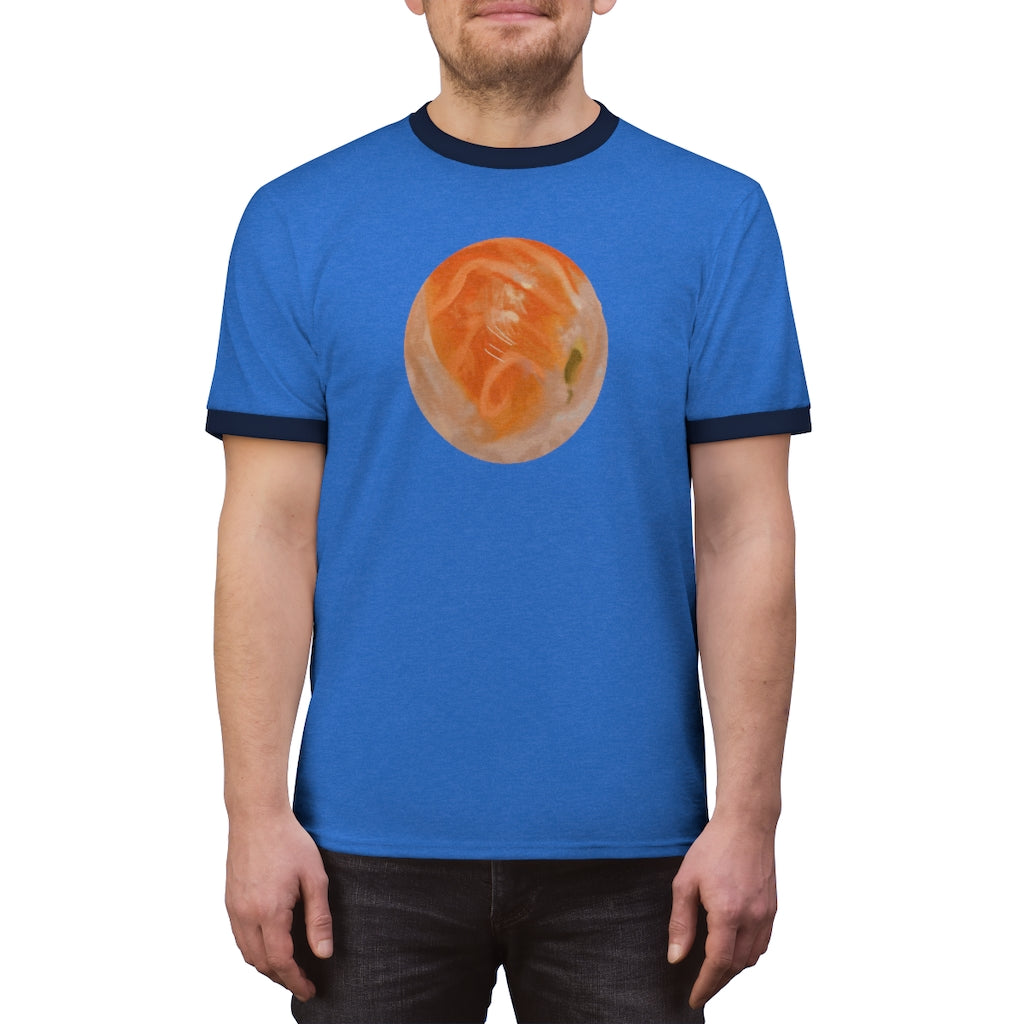 Sushi Unisex Ringer Tee in various colors, showcasing its lightweight fabric and stylish design.
