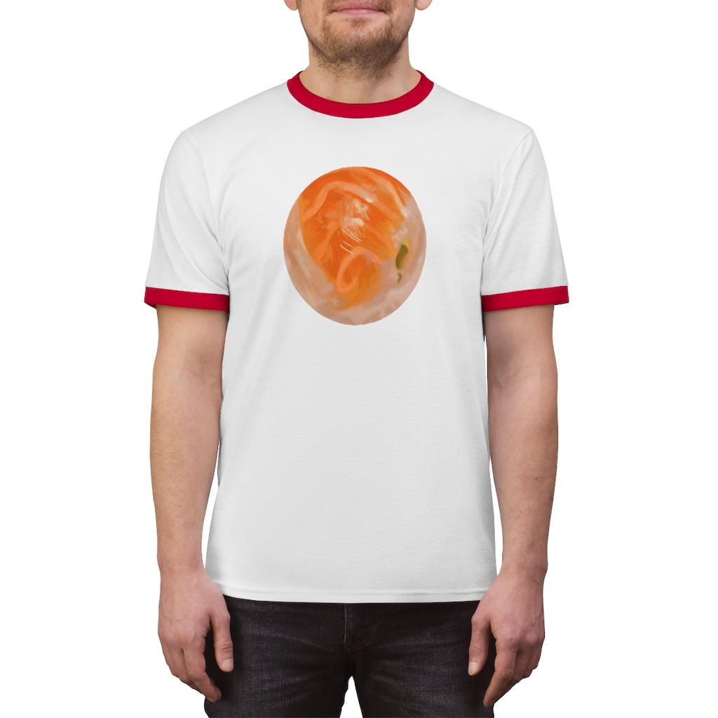 Sushi Unisex Ringer Tee in various colors, showcasing its lightweight fabric and stylish design.