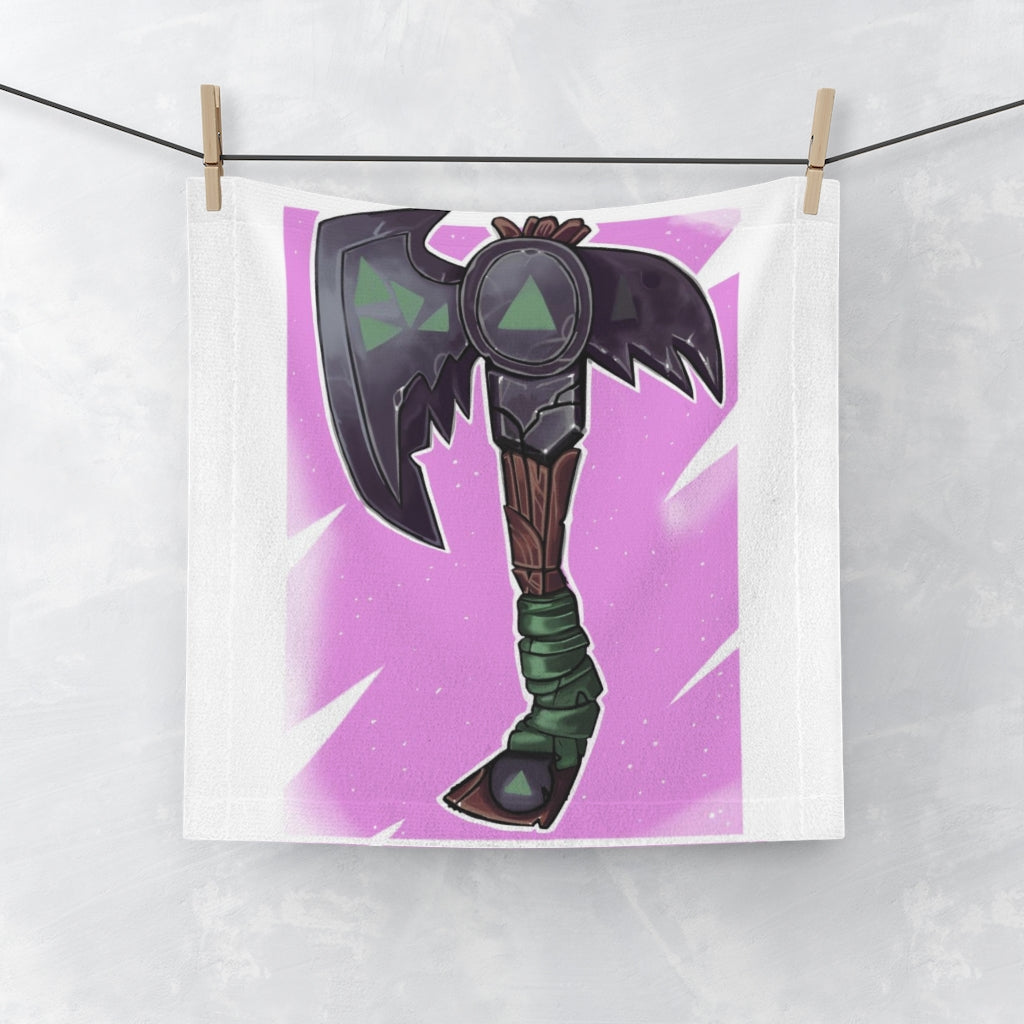 Sword Axe Face Towel featuring a customizable polyester front and soft cotton back, ideal for vibrant prints and everyday use.