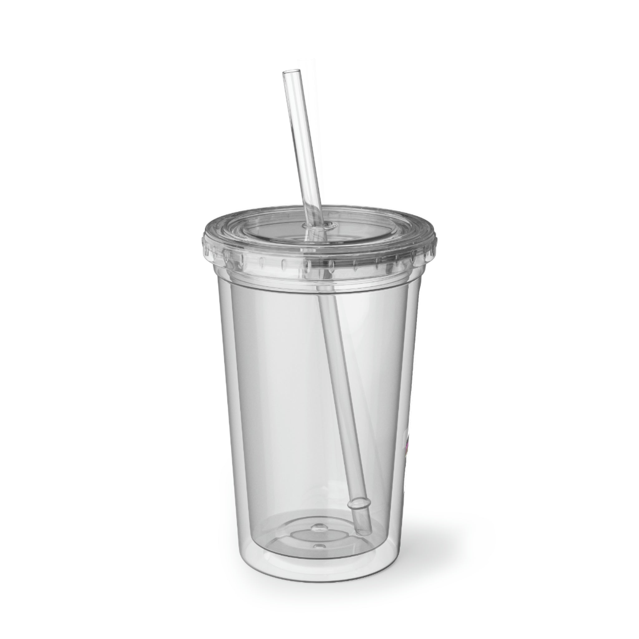 Sword Suave Acrylic Cup with stainless steel body and black plastic cap, featuring a straw and customizable design.