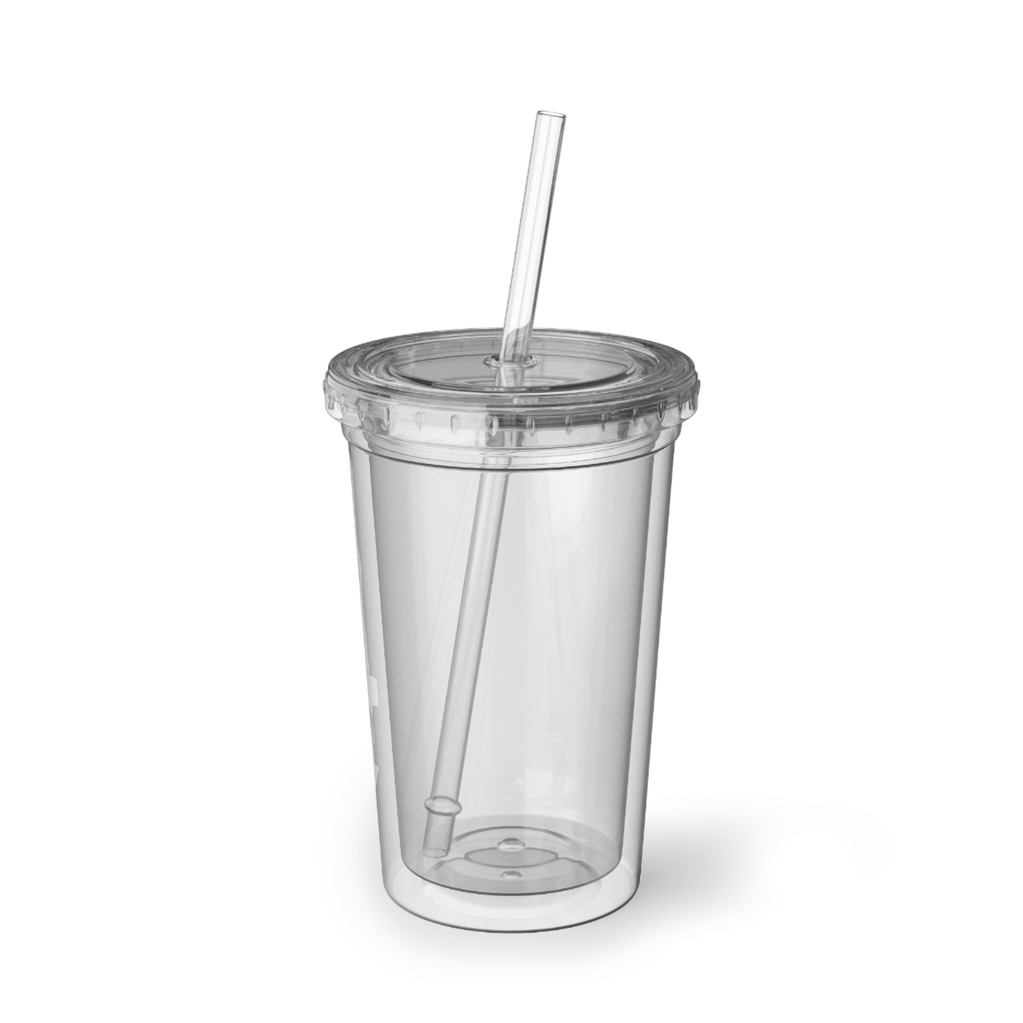 Sword Suave Acrylic Cup with stainless steel body and black plastic cap, featuring a straw and customizable design.