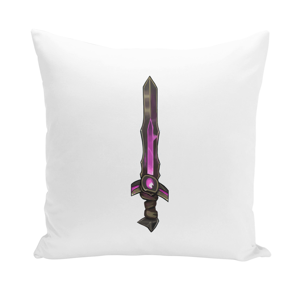 Stylish Sword Throw Pillows in various materials, showcasing linen, canvas, and suede styles, perfect for home decor.
