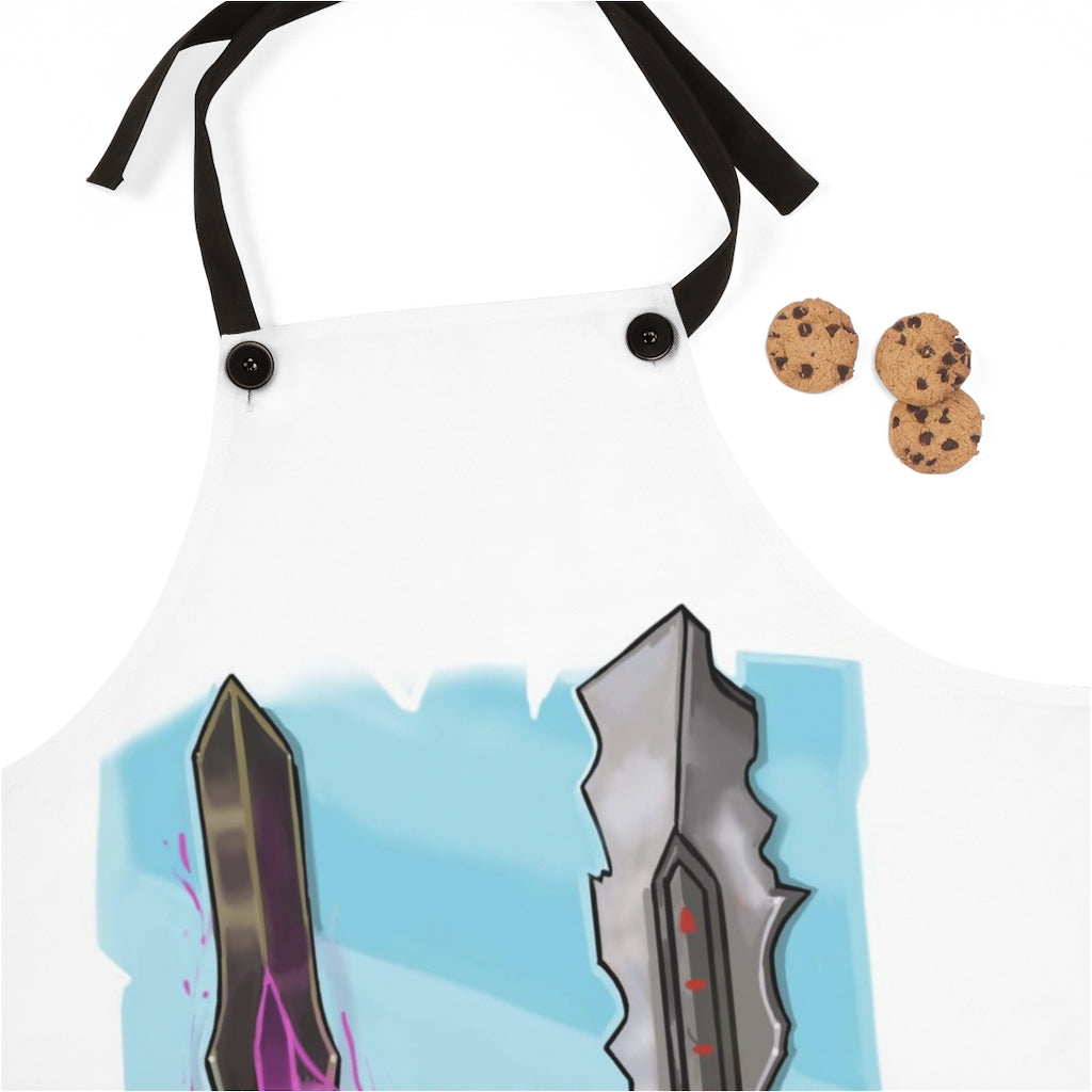 Stylish Swords Apron made of durable polyester with black detachable twill straps, perfect for cooking and backyard cookouts.