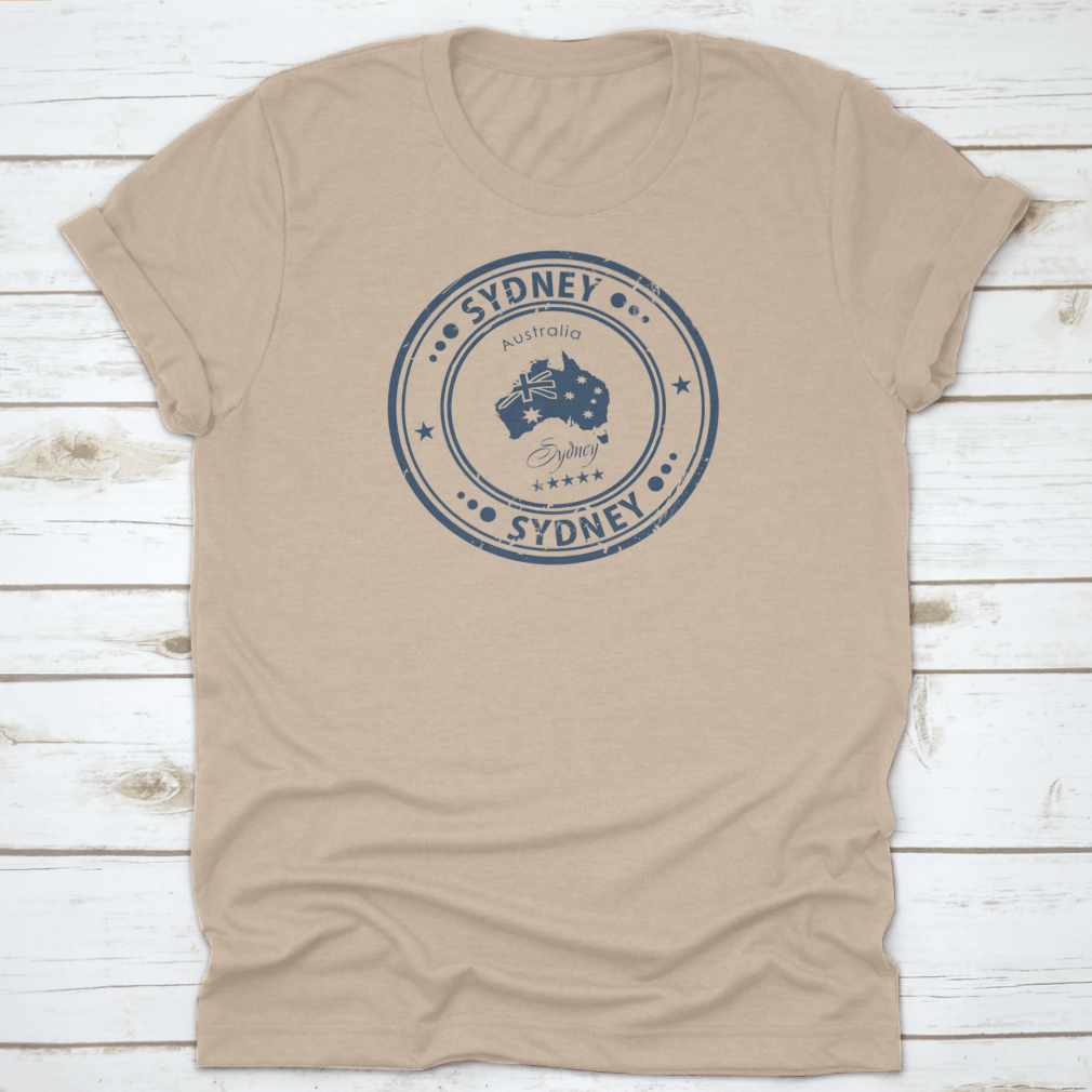 Sydney City Australia Vintage Logo Stamp featuring a detailed map of Sydney, showcasing iconic landmarks and cultural elements.