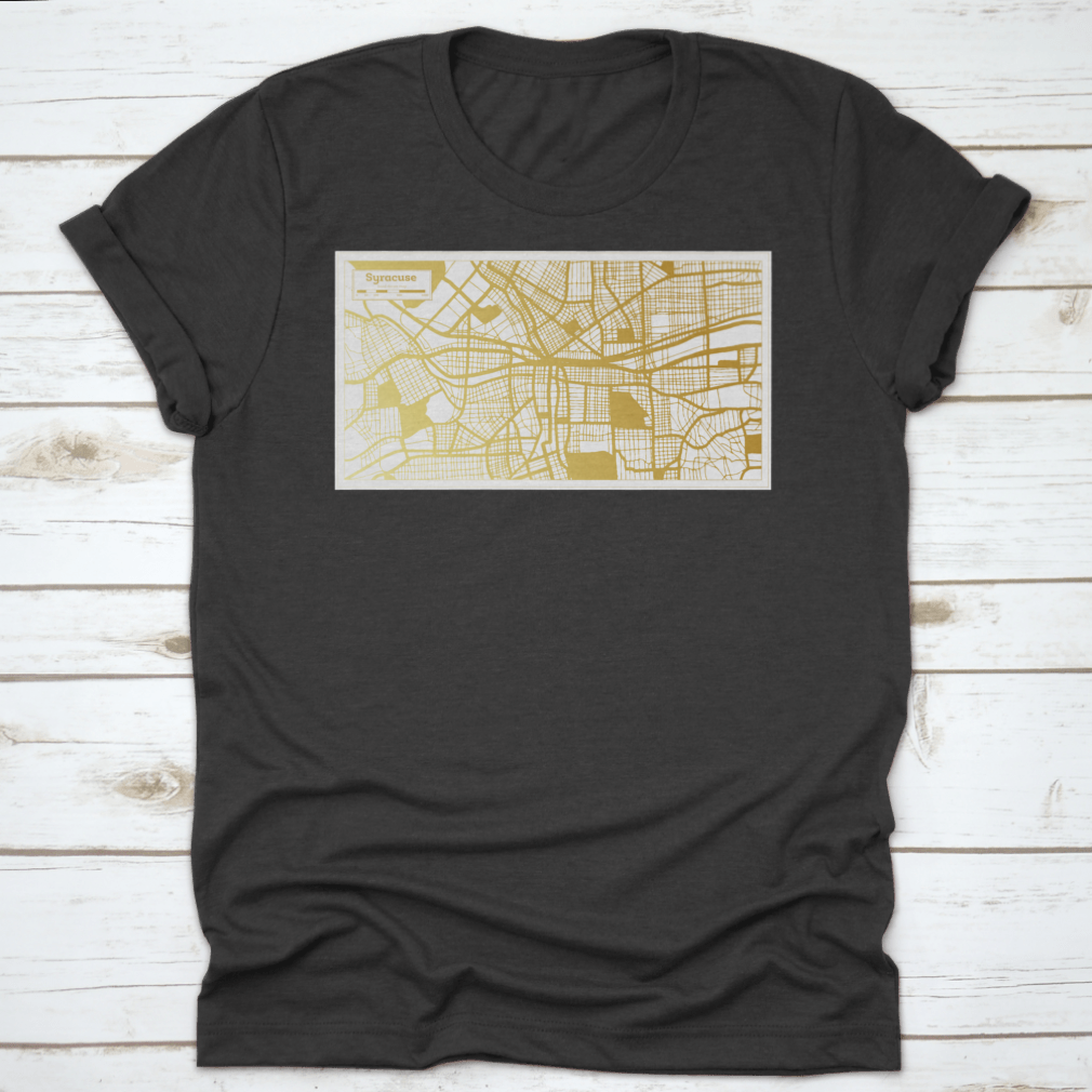 Retro-style outline map of Syracuse, USA, in elegant golden color, showcasing the city's layout.