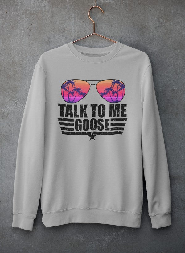 A cozy Talk to Me Goose Sweat Shirt featuring unique artistic designs, made from a warm cotton/poly fleece blend.