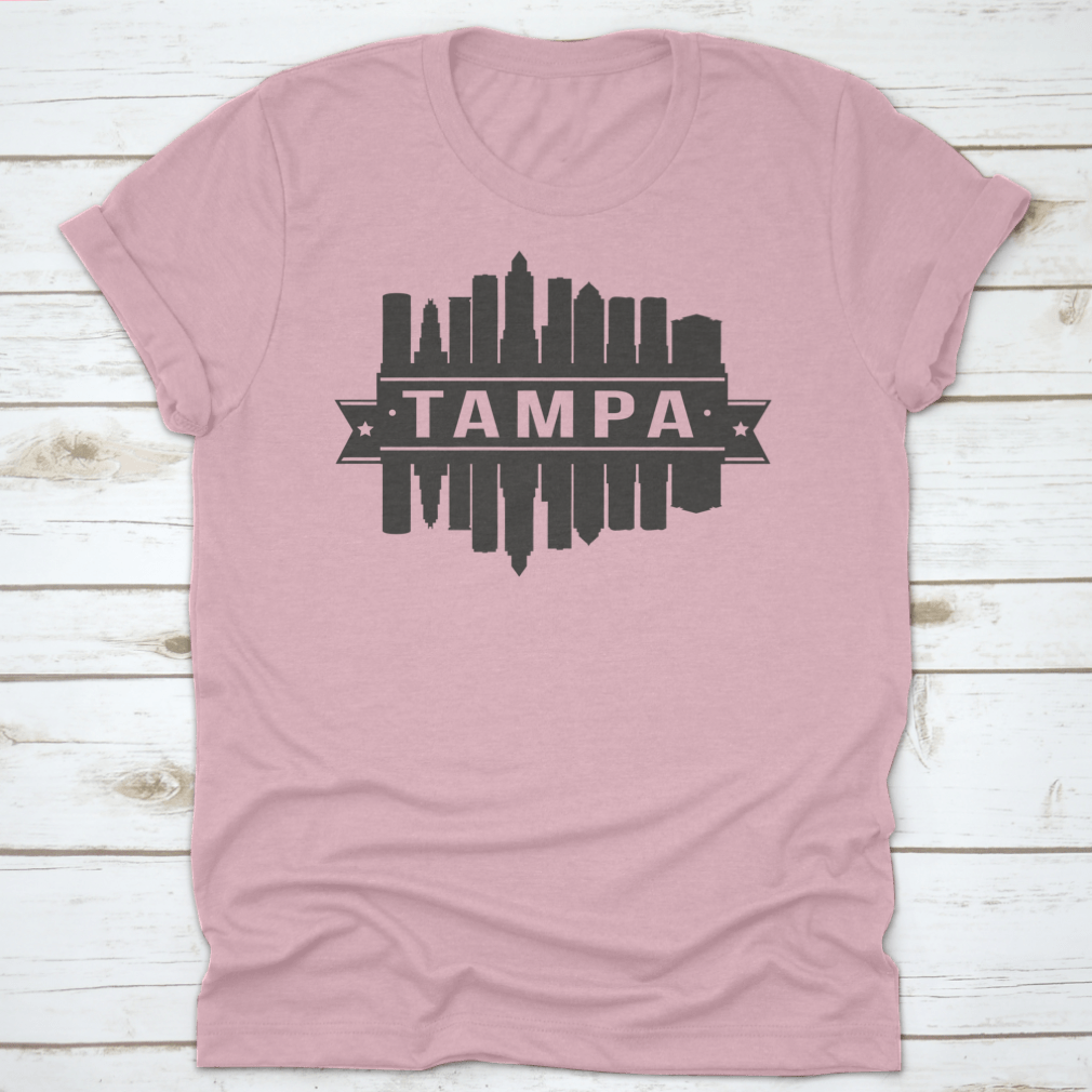 Tampa Florida skyline silhouette art stencil print showcasing iconic city buildings.