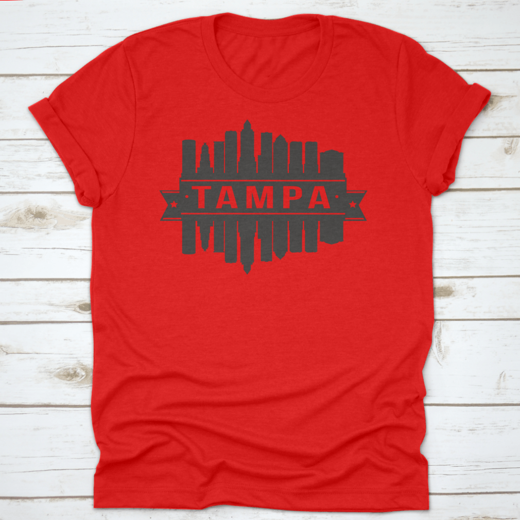 Tampa Florida skyline silhouette art stencil print showcasing iconic city buildings.