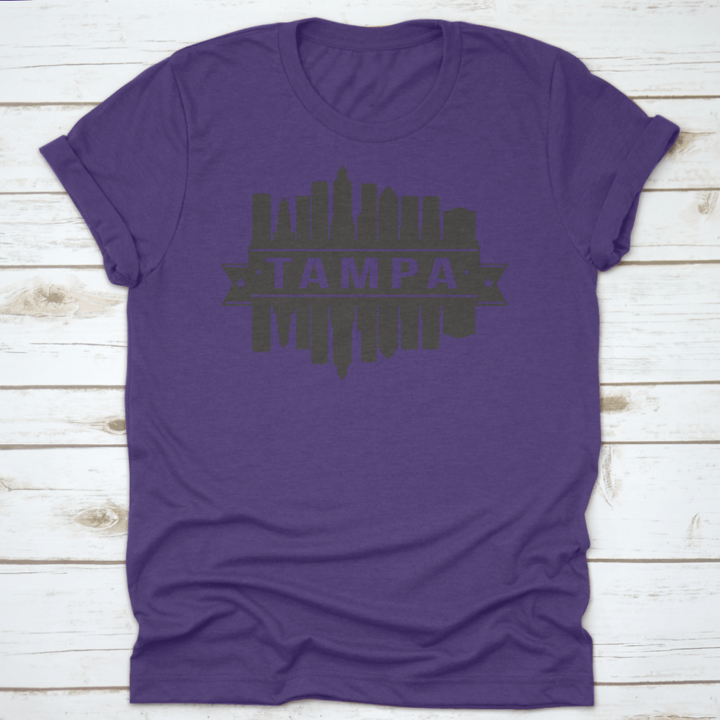 Tampa Florida skyline silhouette art stencil print showcasing iconic city buildings.