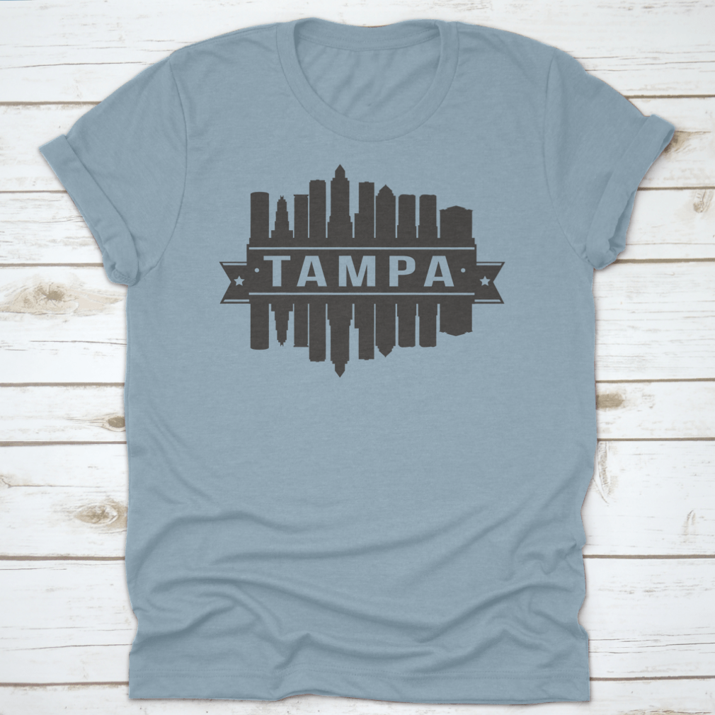 Tampa Florida skyline silhouette art stencil print showcasing iconic city buildings.