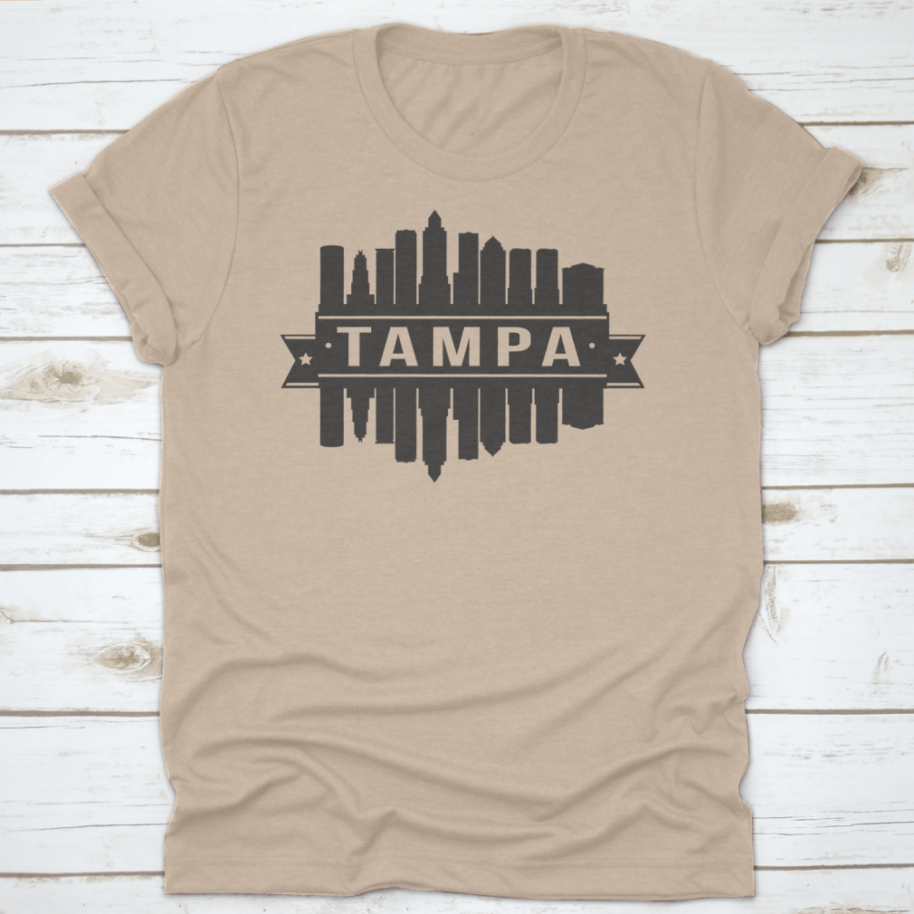 Tampa Florida skyline silhouette art stencil print showcasing iconic city buildings.