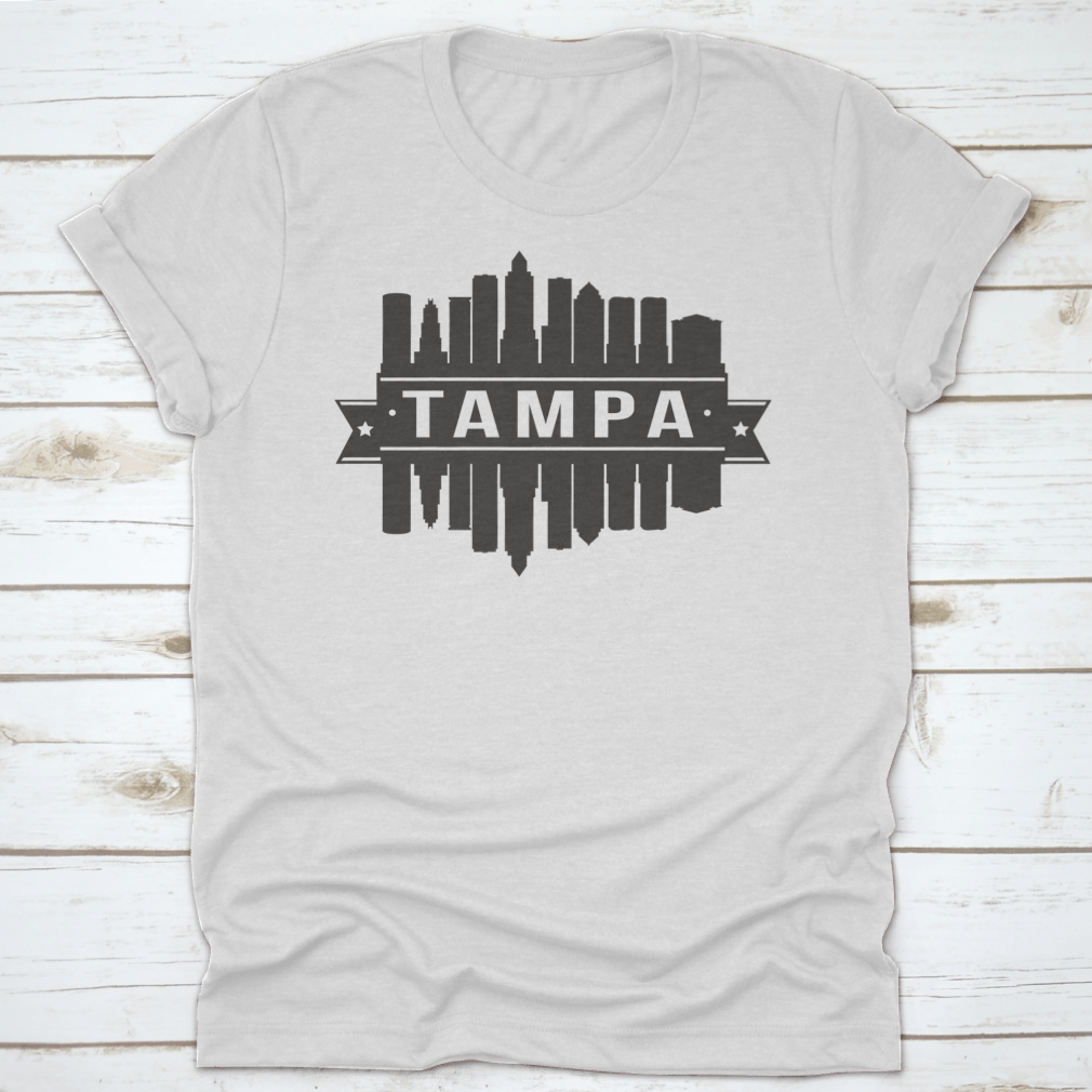 Tampa Florida skyline silhouette art stencil print showcasing iconic city buildings.