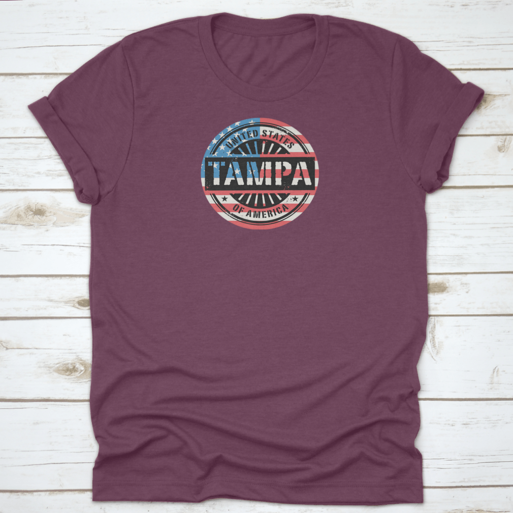 Tampa Grunge Rubber Stamp T-shirt featuring a USA flag vector design, showcasing a classic fit and midweight fabric.