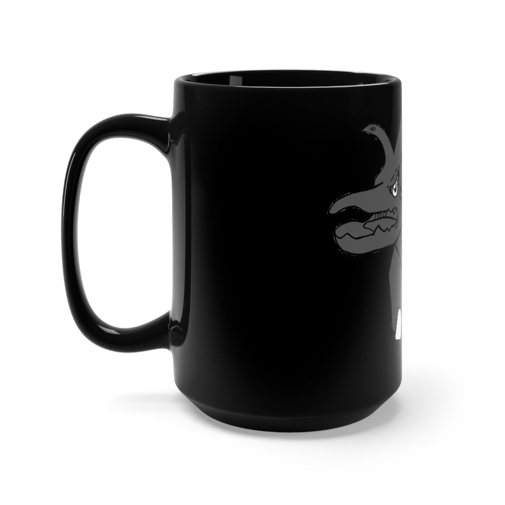 Tanktron Black Mug 15oz featuring a sleek black ceramic design with rounded corners and a comfortable C-handle.