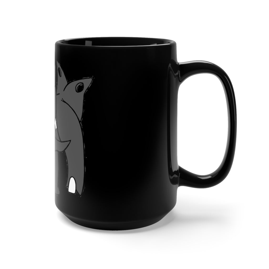 Tanktron Black Mug 15oz featuring a sleek black ceramic design with rounded corners and a comfortable C-handle.