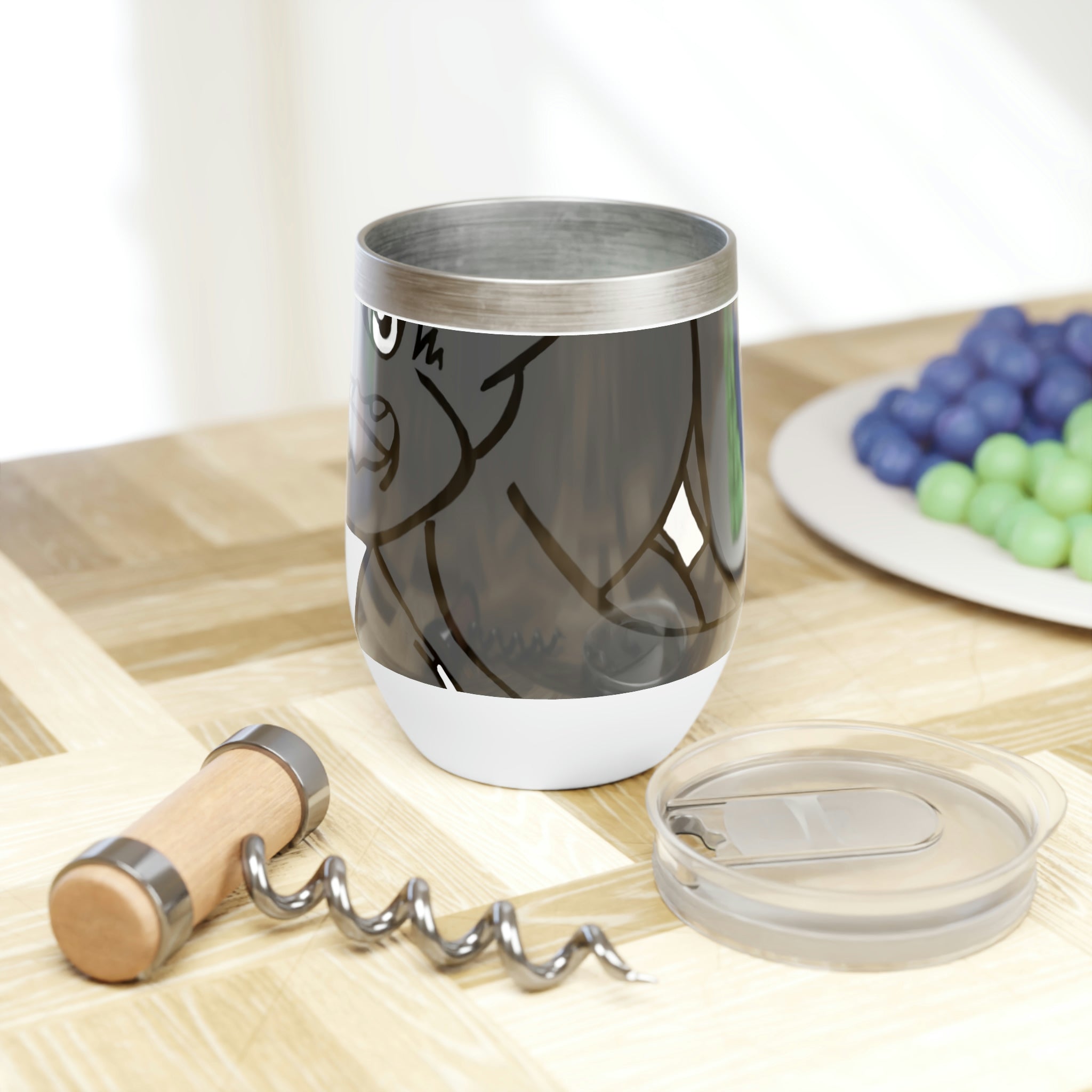 Tanktron Chill Wine Tumbler in stainless steel with customizable design, showcasing its double-insulated walls and stemless shape.