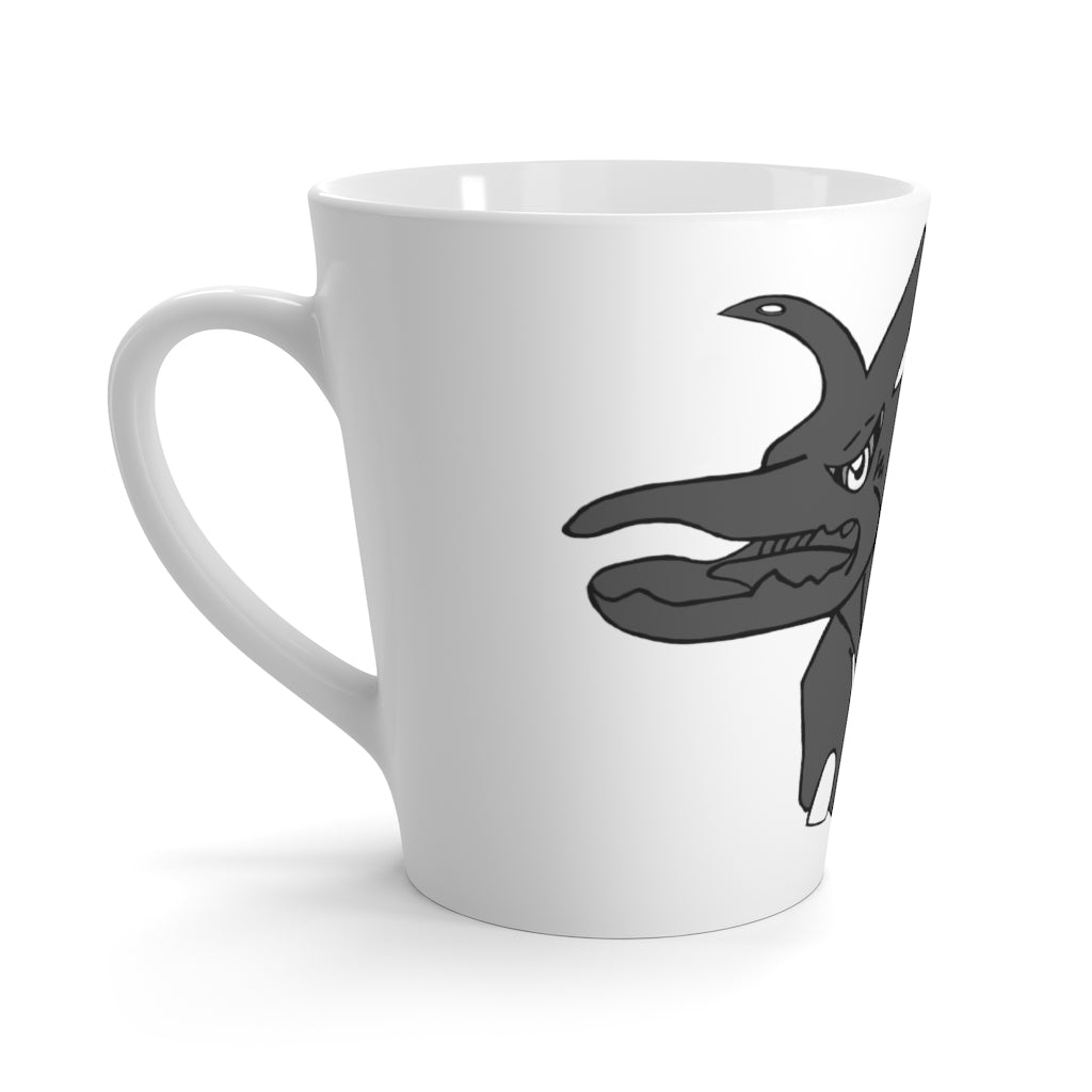 A stylish white ceramic Tanktron Latte Mug with rounded corners and a comfortable C-handle, perfect for enjoying lattes.