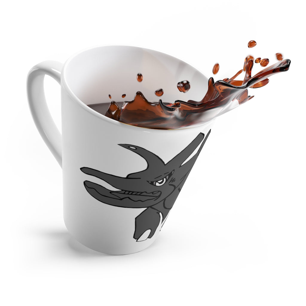 A stylish white ceramic Tanktron Latte Mug with rounded corners and a comfortable C-handle, perfect for enjoying lattes.