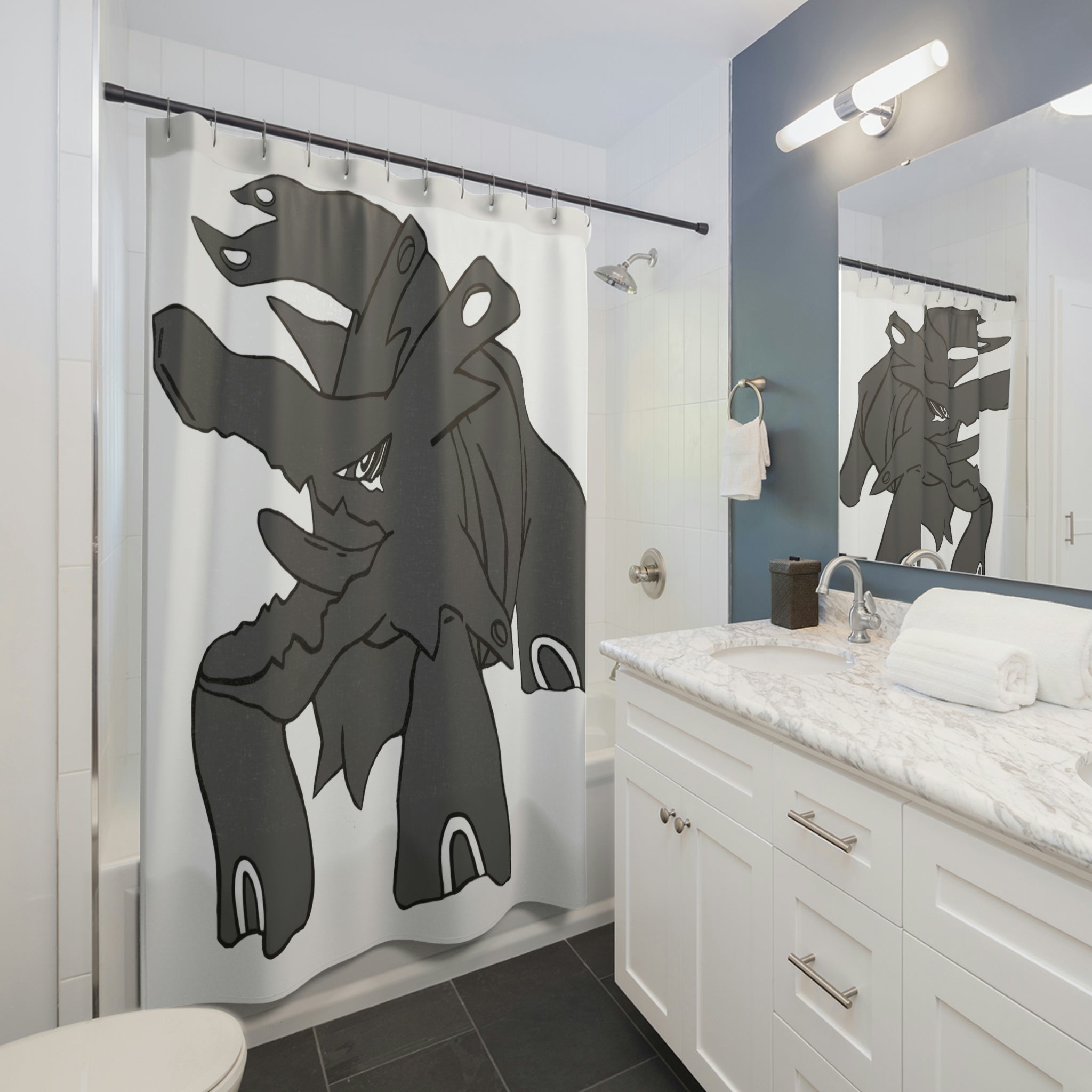 Tanktron Shower Curtain featuring vibrant custom designs on durable polyester fabric, perfect for enhancing bathroom decor.