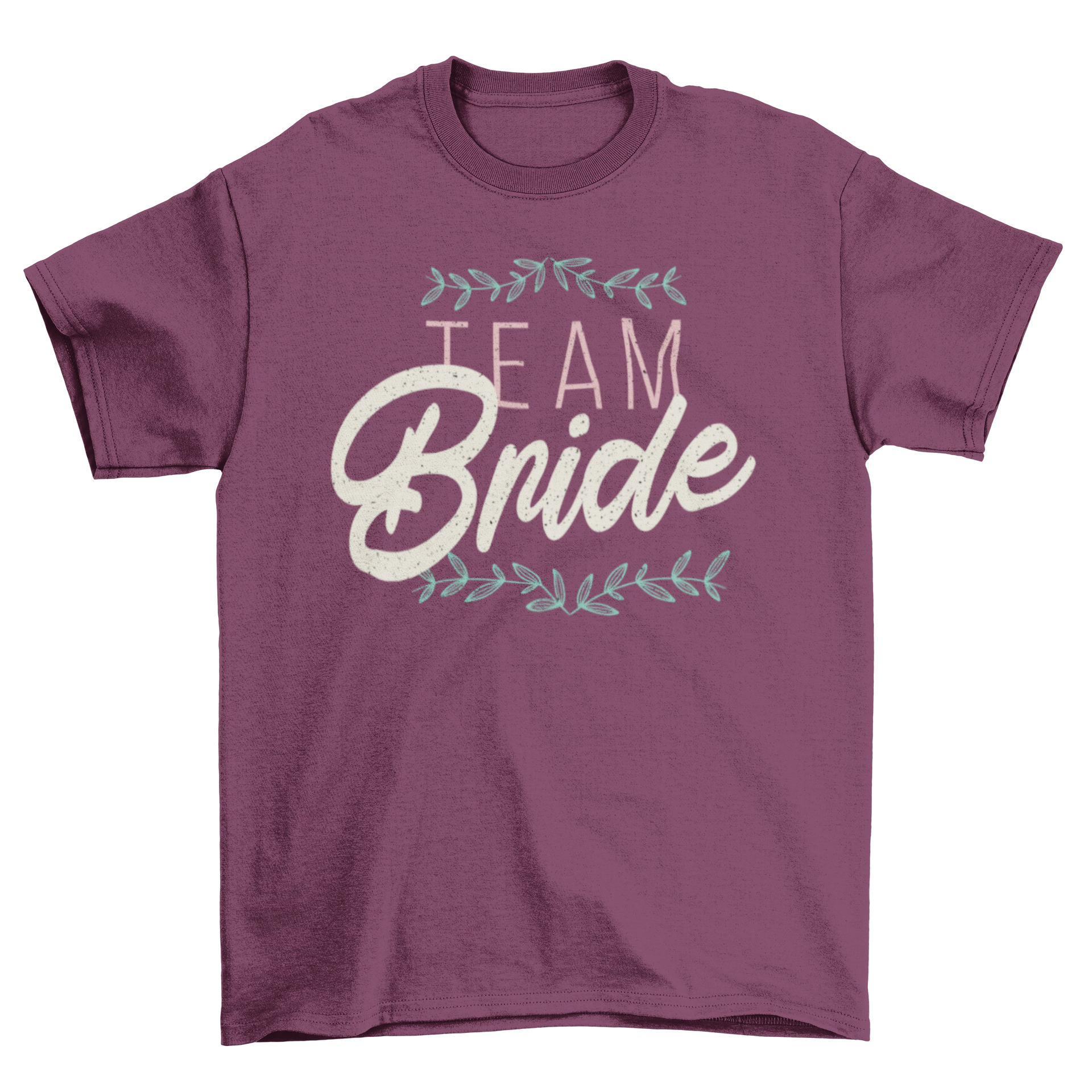 A stylish white T-shirt featuring the bold text 'TEAM BRIDE' in a modern font, perfect for bridal parties.