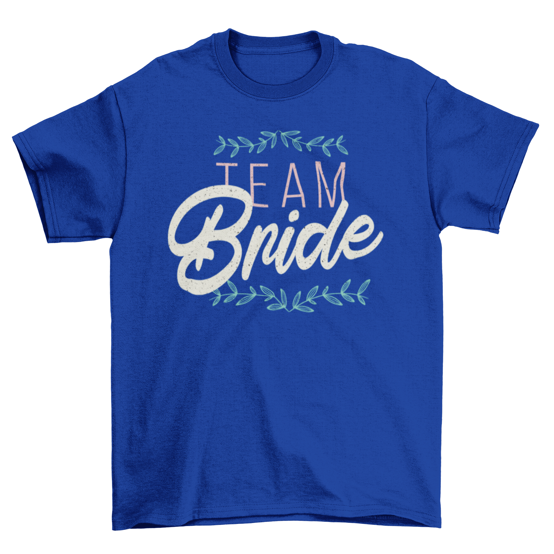 A stylish white T-shirt featuring the bold text 'TEAM BRIDE' in a modern font, perfect for bridal parties.