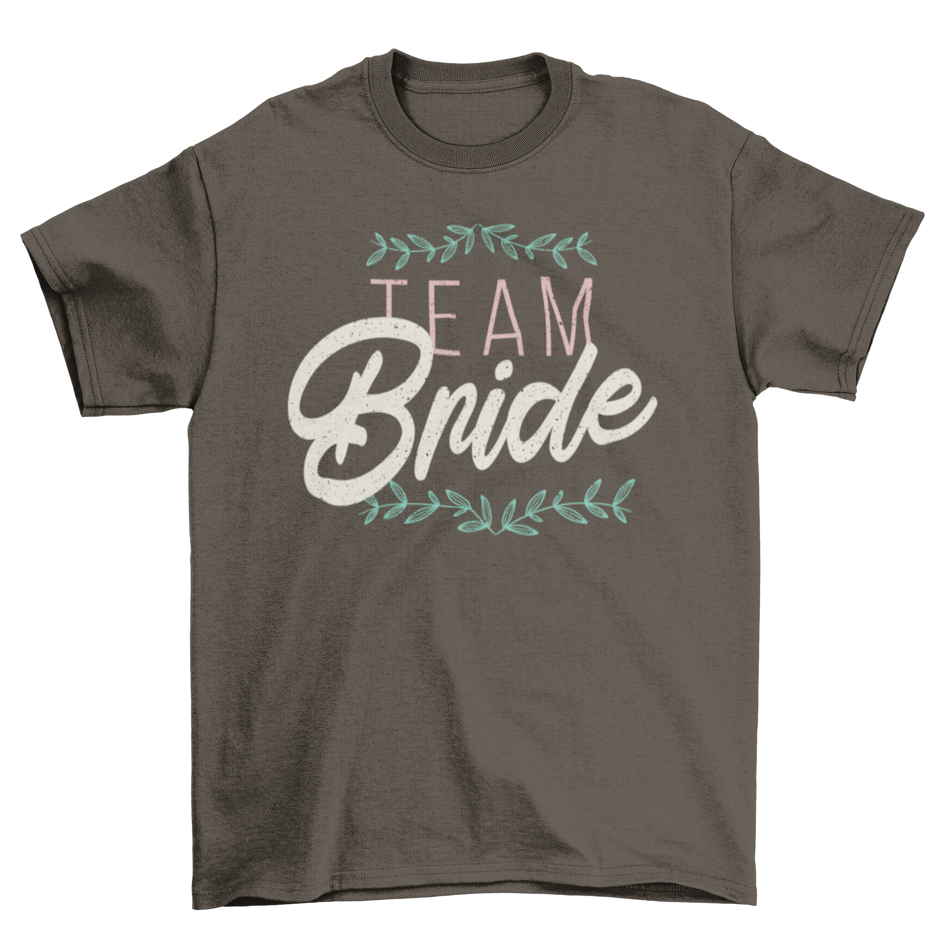 A stylish white T-shirt featuring the bold text 'TEAM BRIDE' in a modern font, perfect for bridal parties.