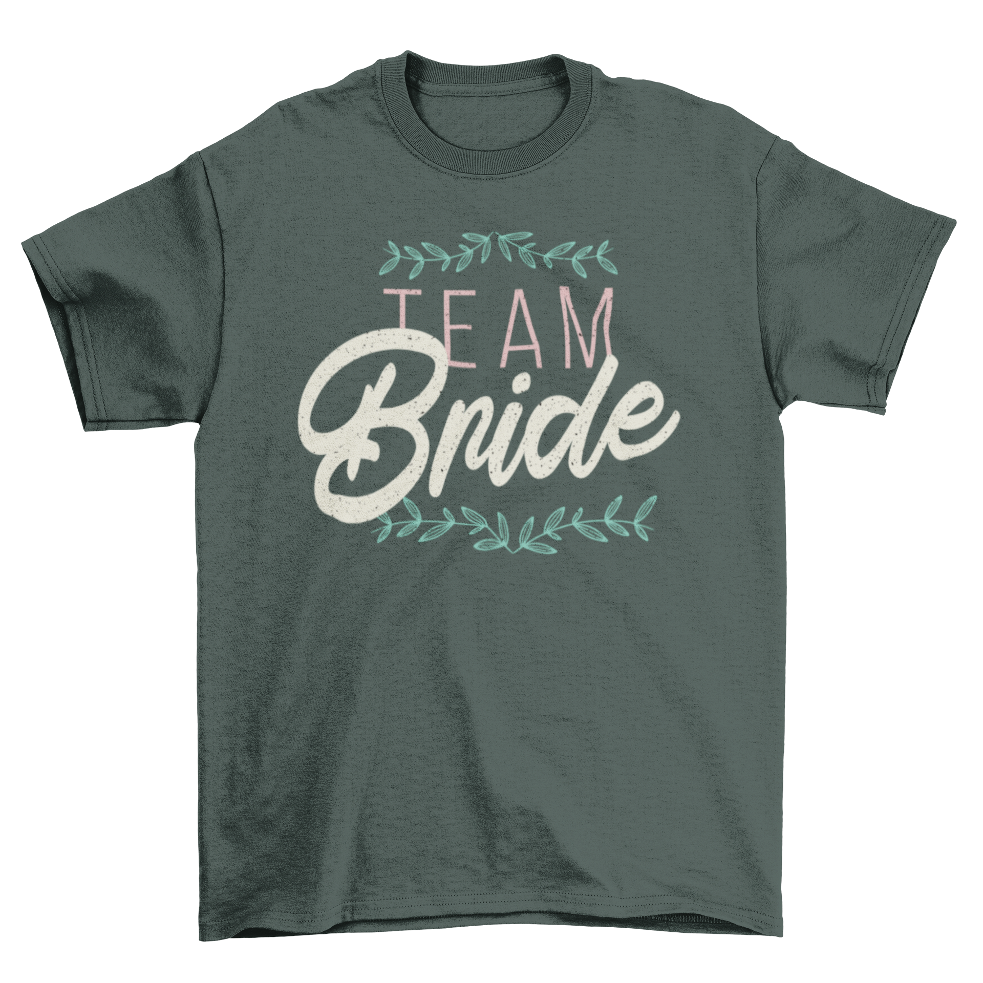 A stylish white T-shirt featuring the bold text 'TEAM BRIDE' in a modern font, perfect for bridal parties.