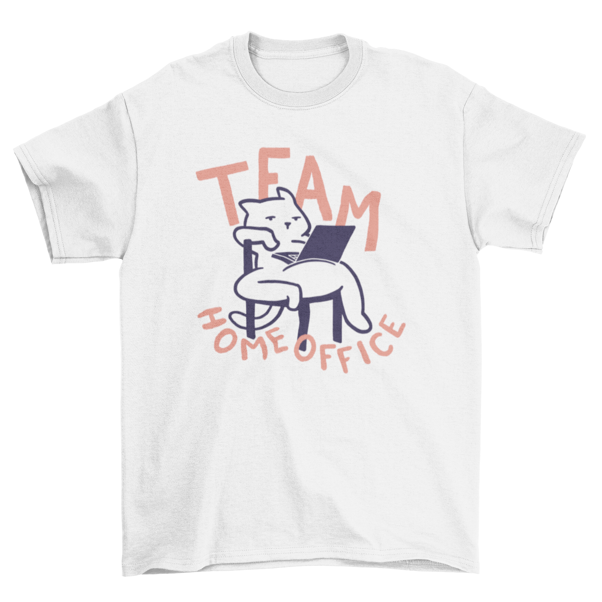 A humorous t-shirt featuring a cat with a laptop and the caption 'Team Home Office', perfect for remote workers and cat lovers.