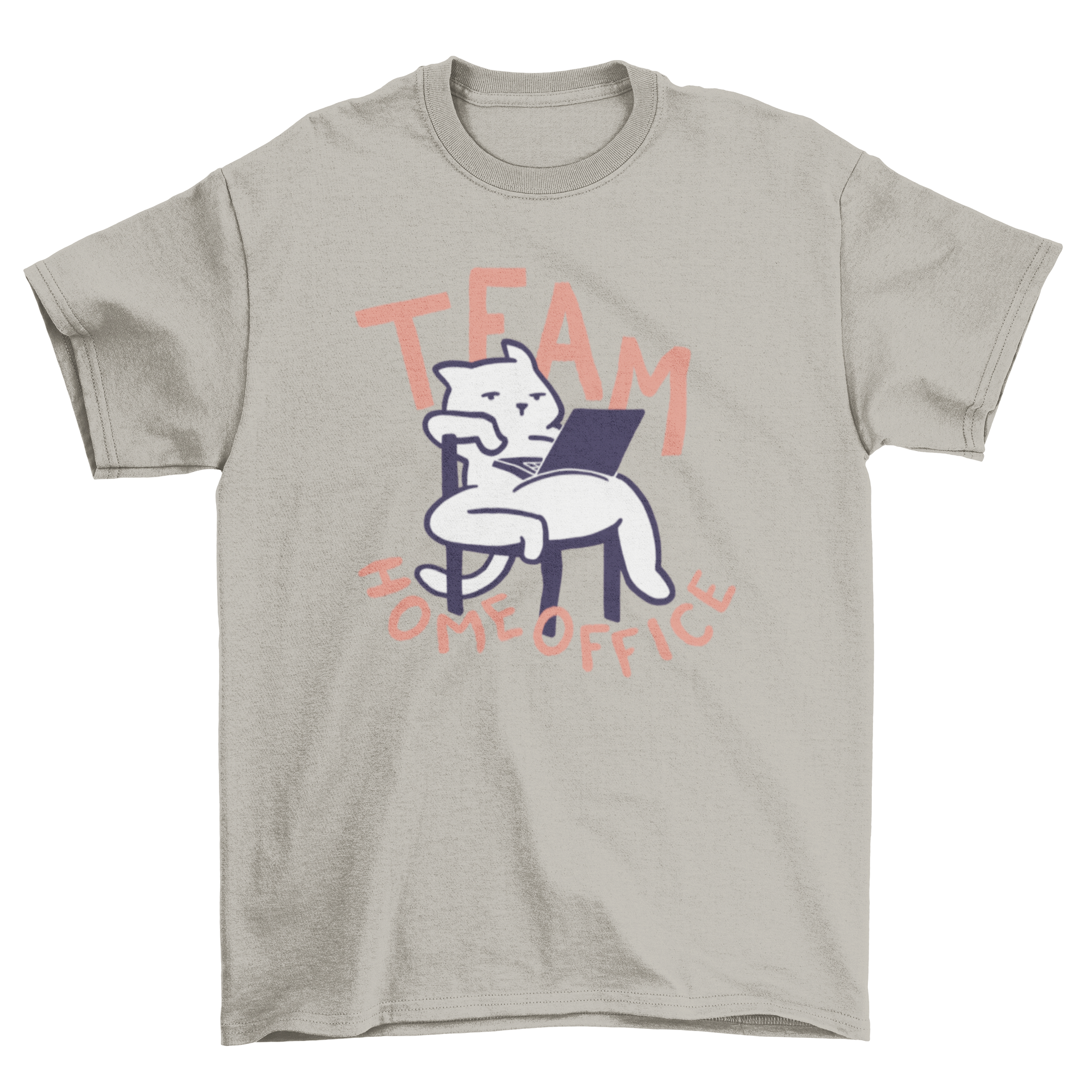A humorous t-shirt featuring a cat with a laptop and the caption 'Team Home Office', perfect for remote workers and cat lovers.