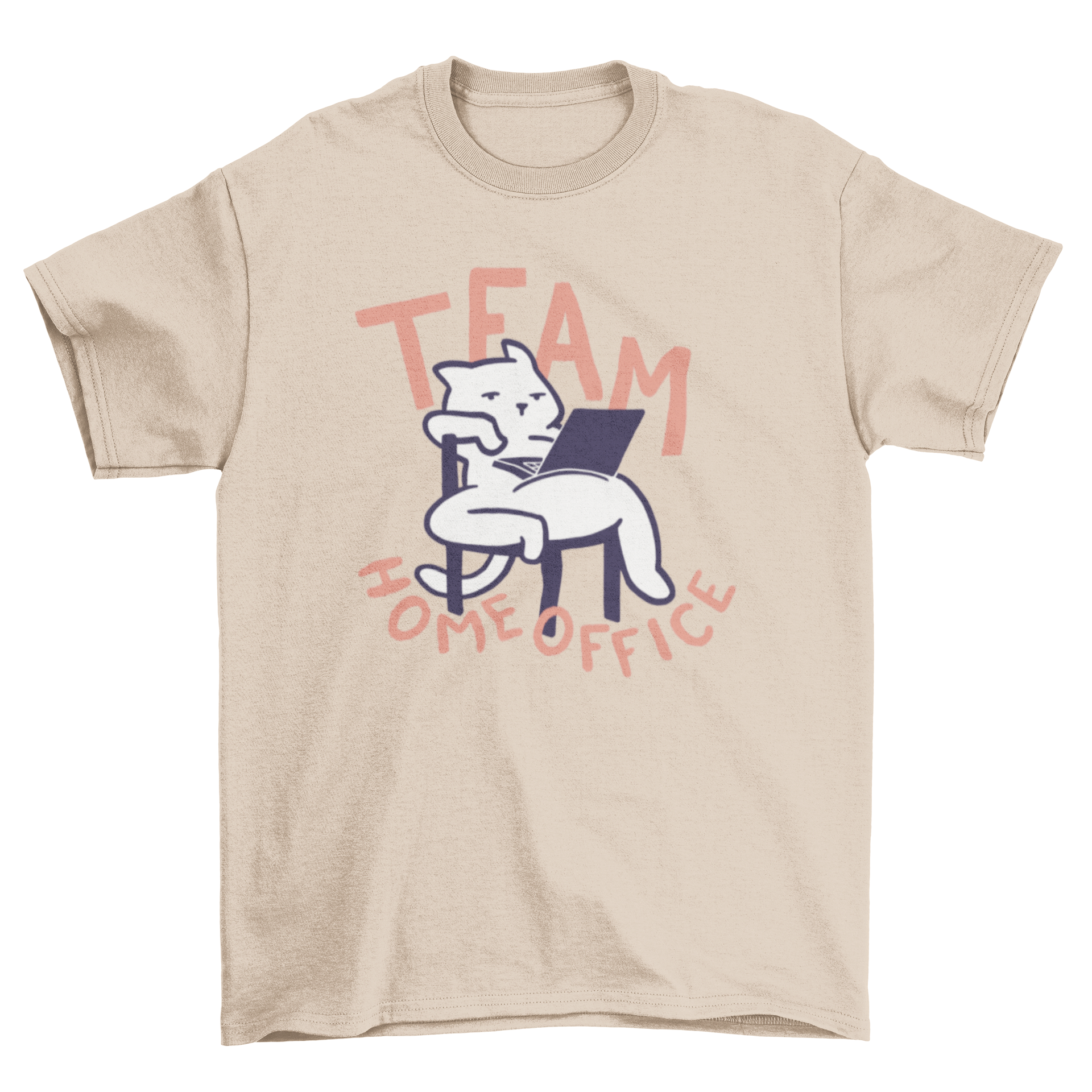 A humorous t-shirt featuring a cat with a laptop and the caption 'Team Home Office', perfect for remote workers and cat lovers.