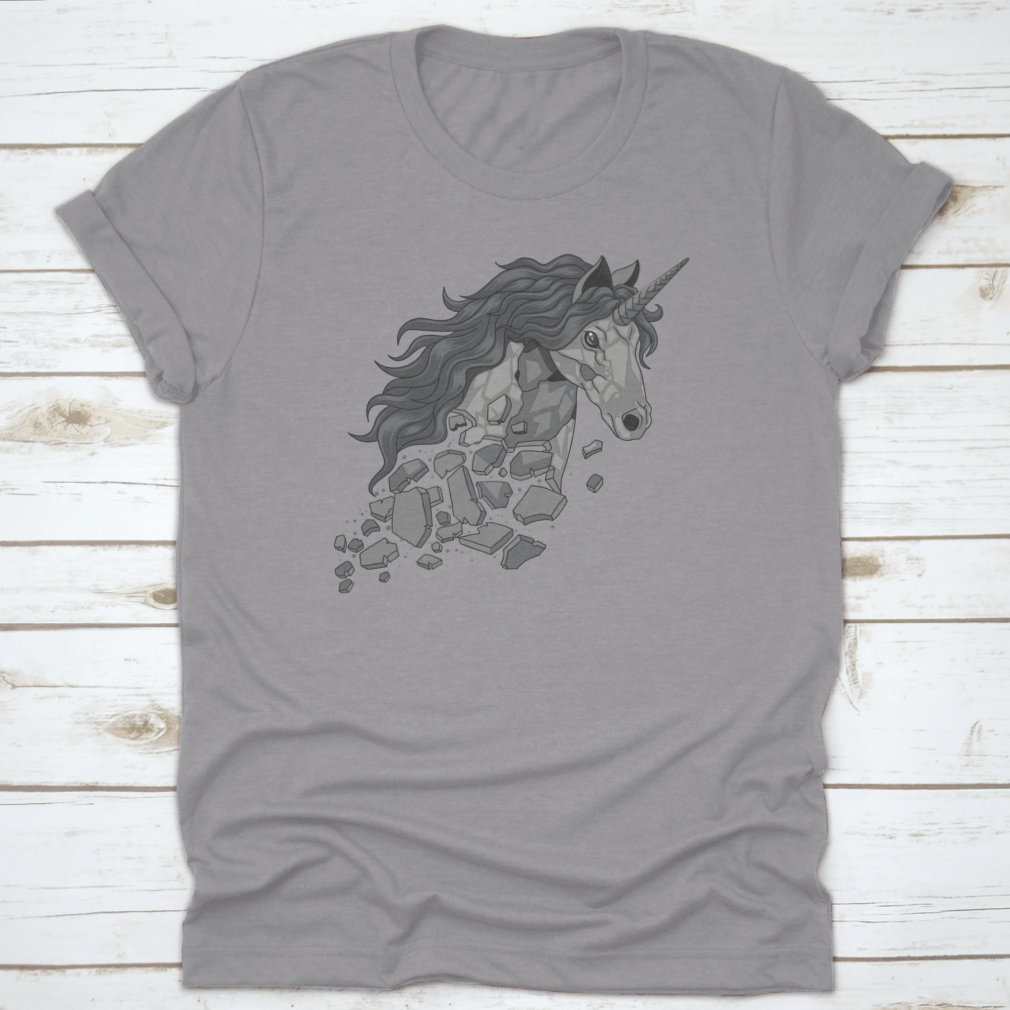 Teared And Broken Unicorn Statuet Shirt featuring a whimsical unicorn design on a soft cotton fabric.