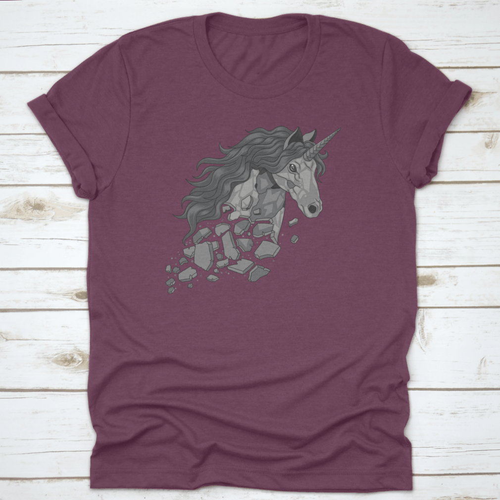 Teared And Broken Unicorn Statuet Shirt featuring a whimsical unicorn design on a soft cotton fabric.