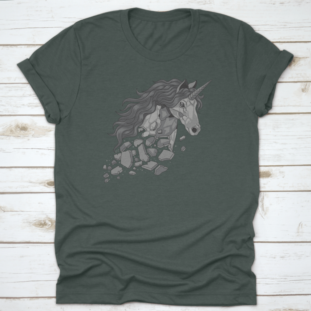 Teared And Broken Unicorn Statuet Shirt featuring a whimsical unicorn design on a soft cotton fabric.