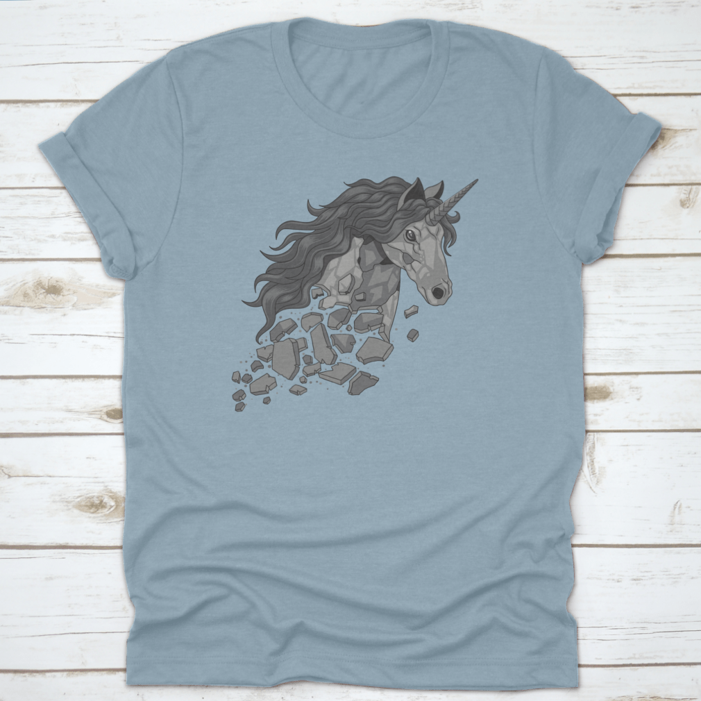 Teared And Broken Unicorn Statuet Shirt featuring a whimsical unicorn design on a soft cotton fabric.