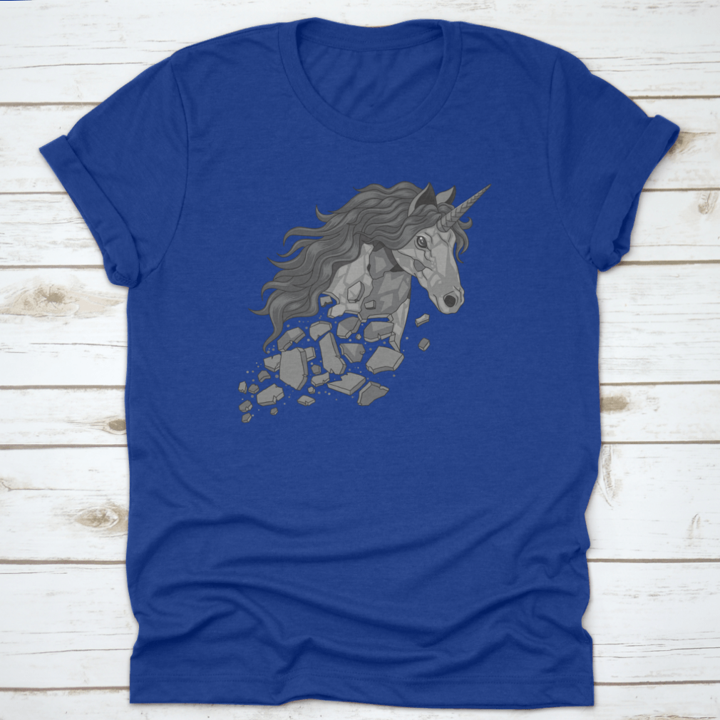 Teared And Broken Unicorn Statuet Shirt featuring a whimsical unicorn design on a soft cotton fabric.