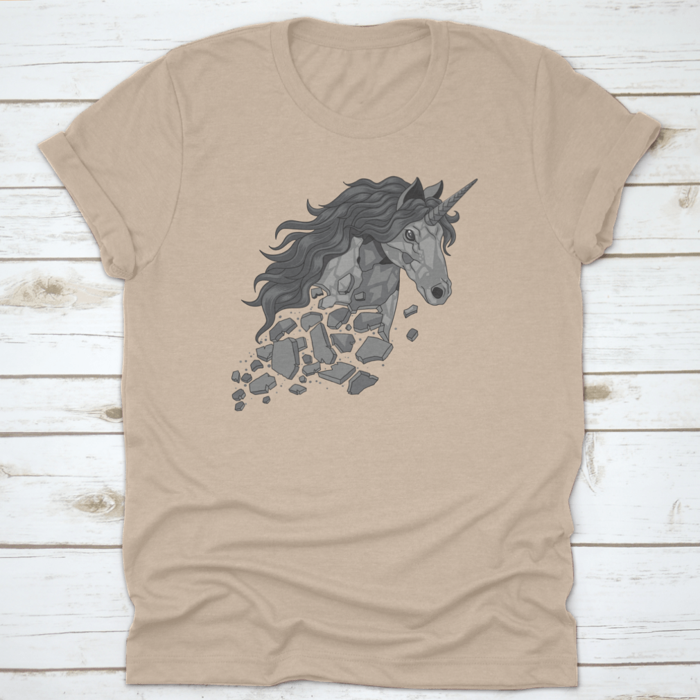 Teared And Broken Unicorn Statuet Shirt featuring a whimsical unicorn design on a soft cotton fabric.