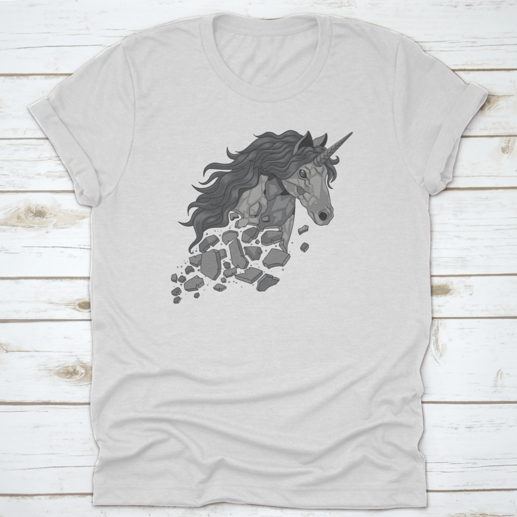 Teared And Broken Unicorn Statuet Shirt featuring a whimsical unicorn design on a soft cotton fabric.