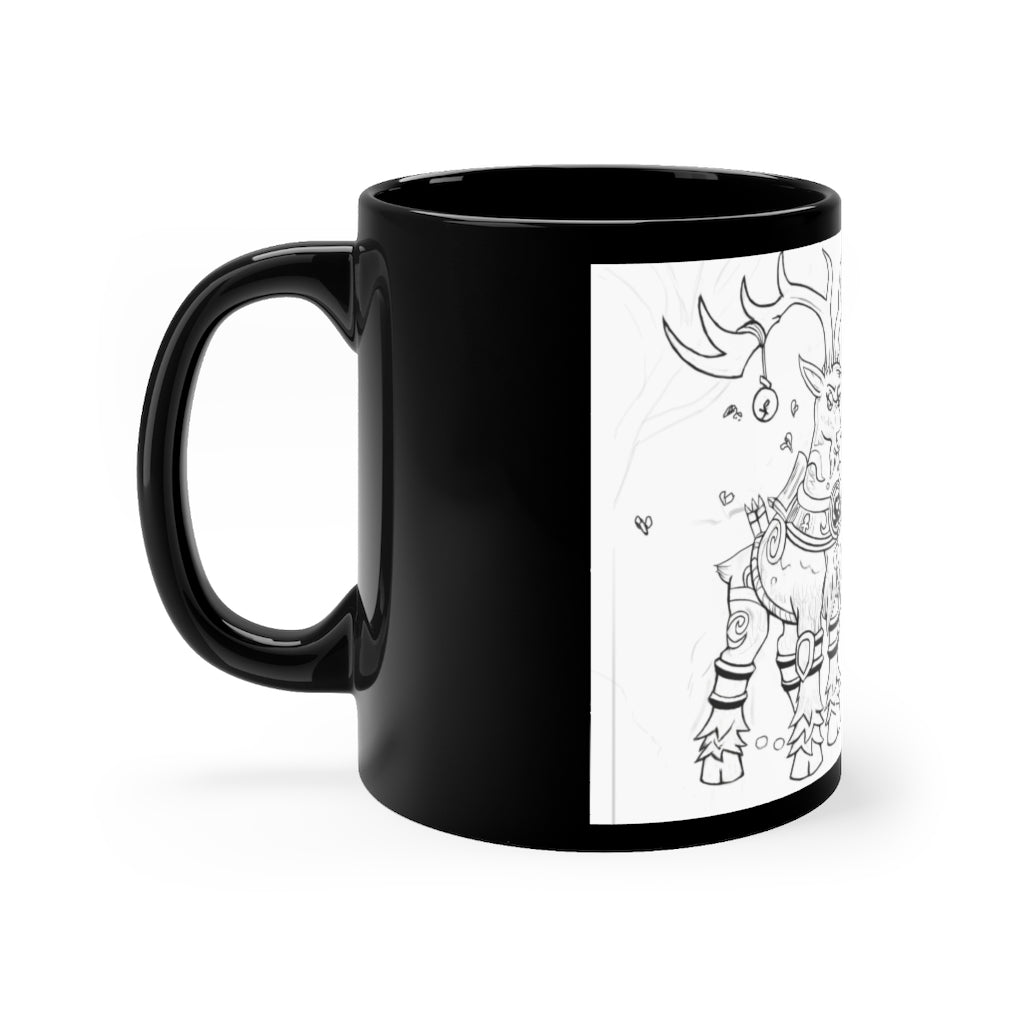 Tempus Guardian of the Harvest black ceramic mug with rounded corners and C-handle, showcasing full-wrap decoration.