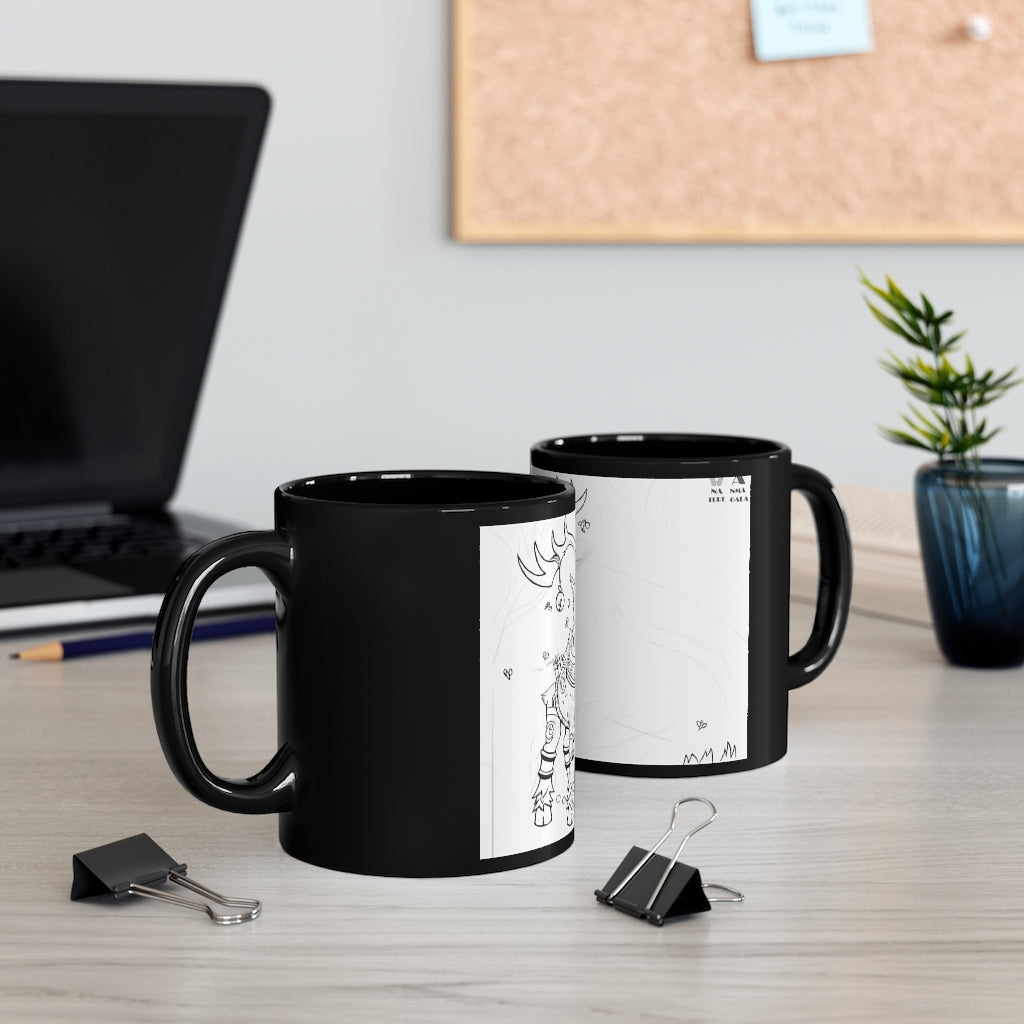 Tempus Guardian of the Harvest black ceramic mug with rounded corners and C-handle, showcasing full-wrap decoration.
