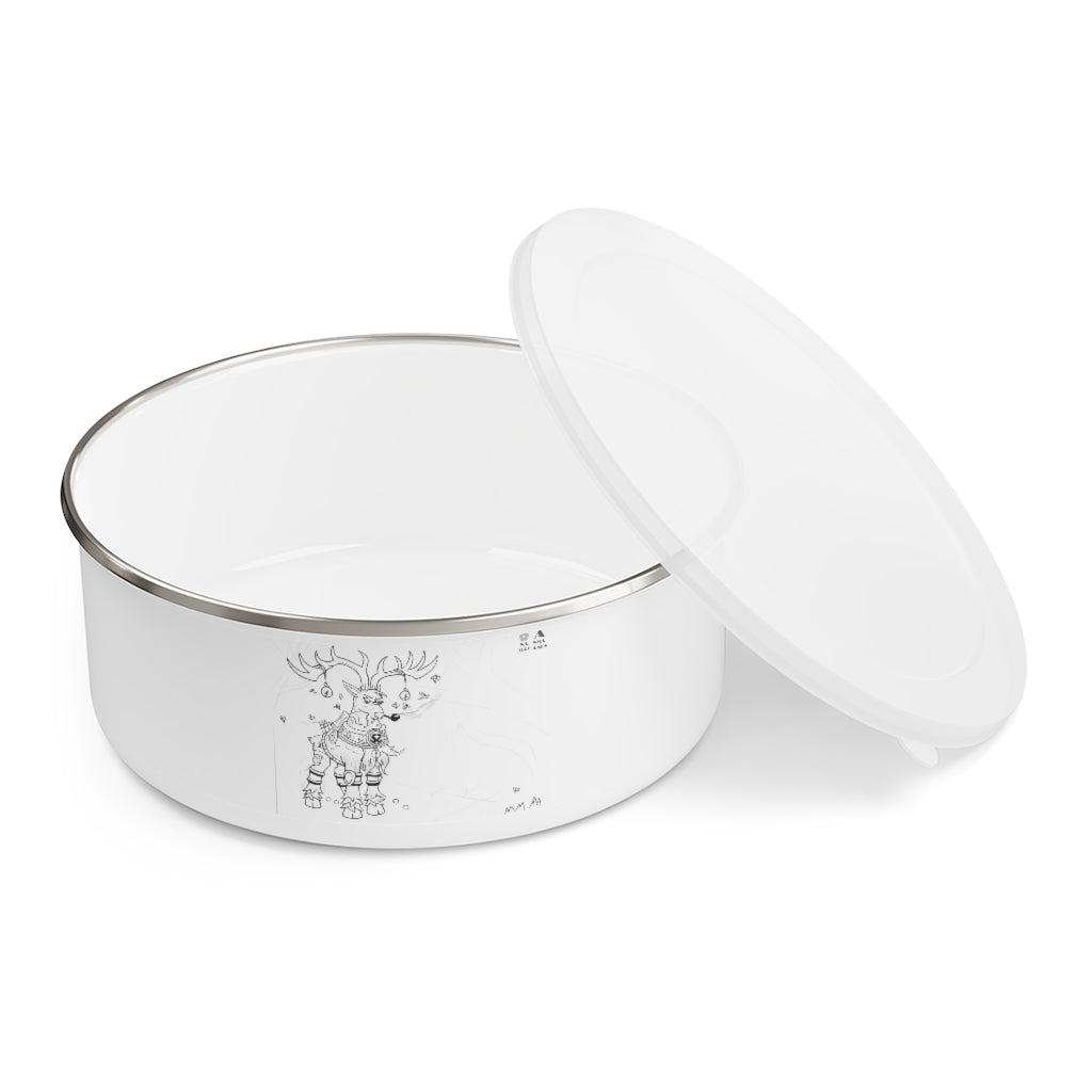 Tempus Guardian of the Harvest Enamel Bowl with translucent lid, showcasing stylish design and anti-slip backing.