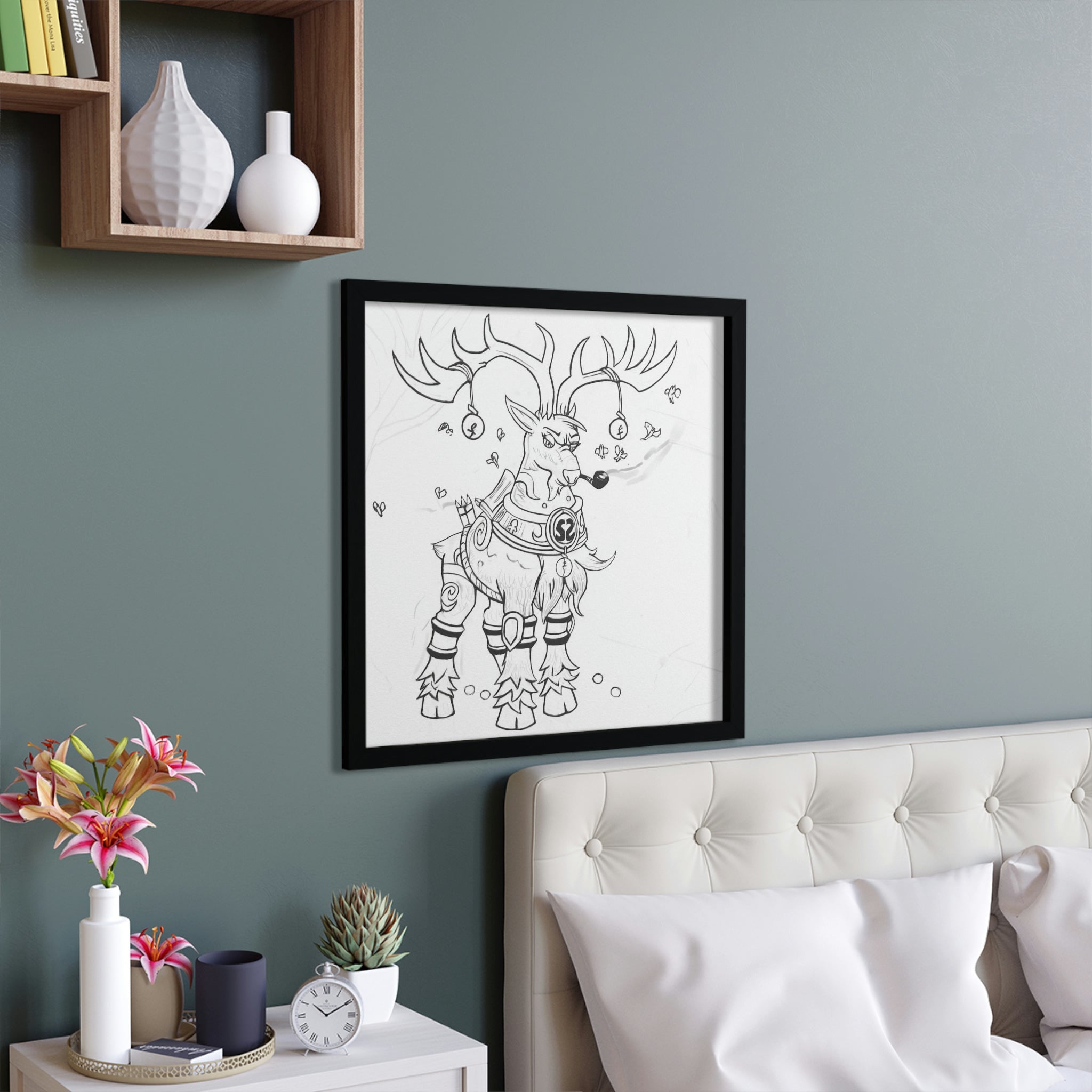 Tempus Guardian of the Harvest framed poster with a hand-crafted wooden frame, showcasing vibrant colors and sustainable design.